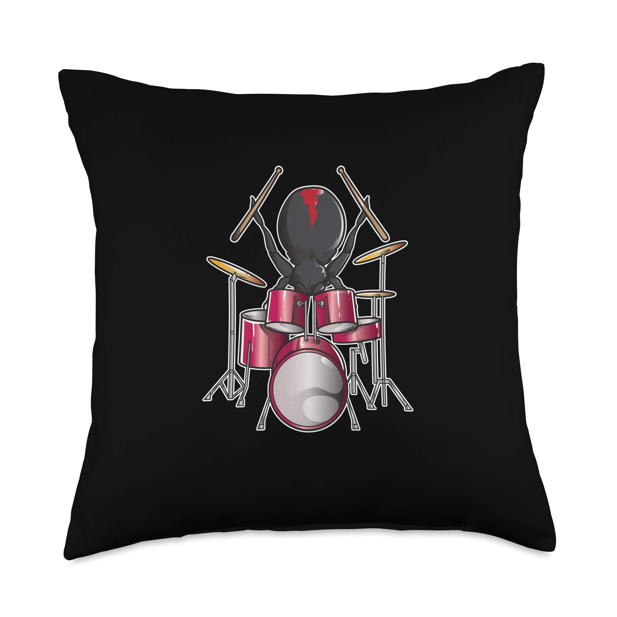 Funny Drummer Spider Lovers Throw Pillow - 18x18 Inch Multicolor Decorative Cushion for Music Room, Bedroom & Gift Giving