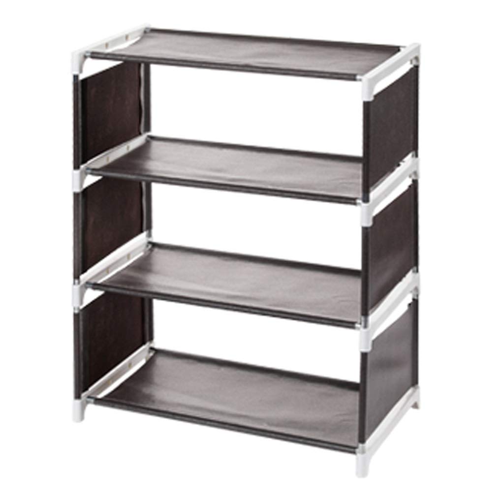 Over The Door Stackable Shoe Rack Organizer with Screw-in Leveling Feet - 4 Tier Narrow Shoe Storage Shelves for Entryway, Closet & Bedroom - Space Saving Non-Woven Fabric Shoe Tower (Coffee) - Perfect for Small Apartments, Dorm Rooms & Tight Spaces
