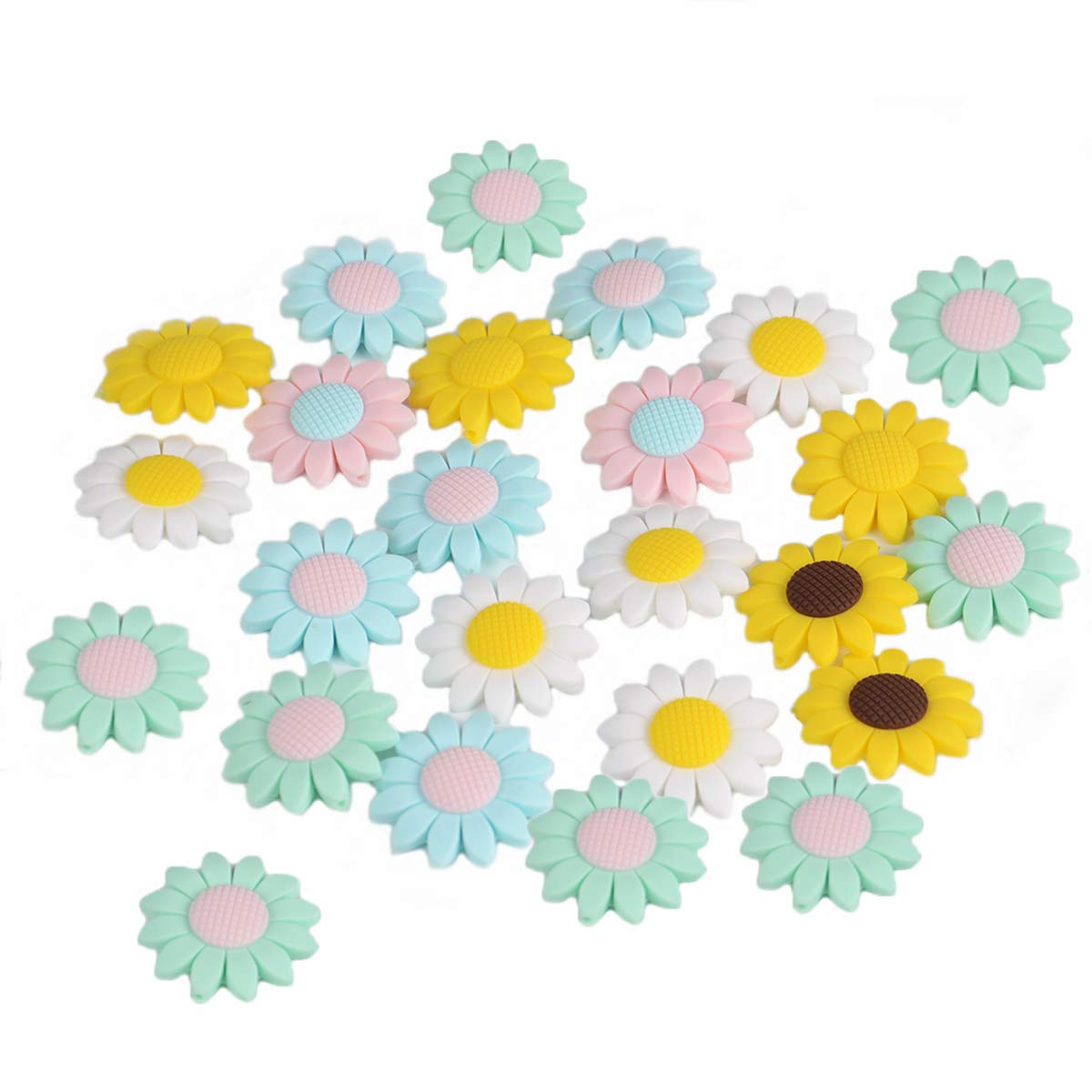 24pcs Silicone Sunflower Beads for Keychain Making, DIY Bracelet & Jewelry Crafting - Cute Animal Flower Beads for Necklaces, Keyrings & Mom Gifts (Perfect for DIY Projects, Party Favors & Handmade Accessories)
