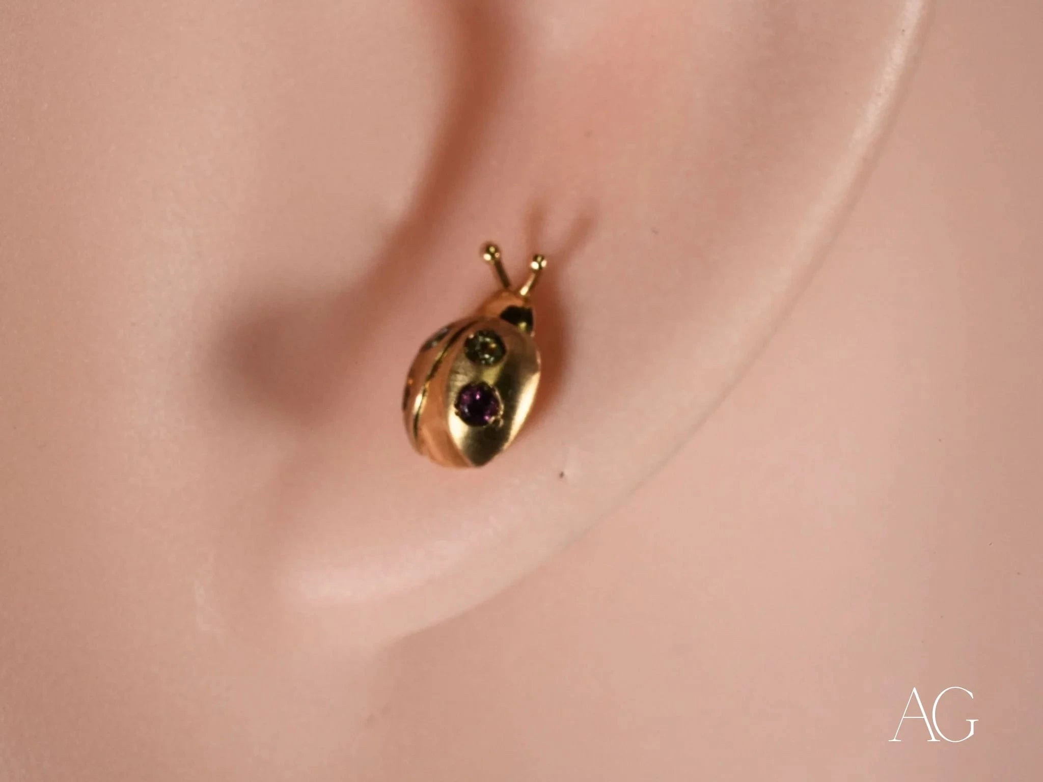 Sparkling Ladybug Stud Earrings with Colorful CZ Stones - Perfect for Spring Outfits & Garden Party Accessories