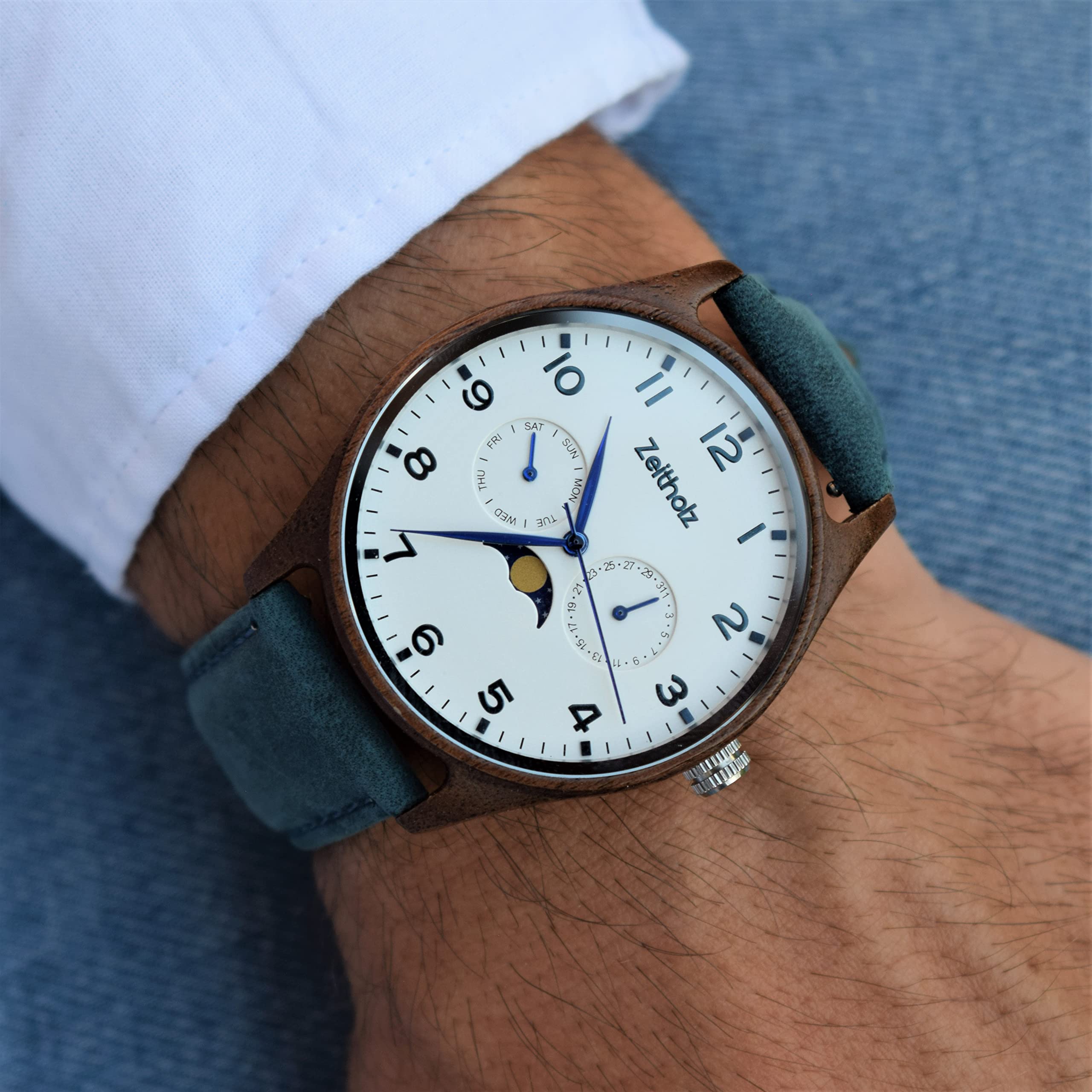Zeitholz Men's Wooden Watches - 42mm Analog Wood Watch with Japanese Quartz Movement - Stylish & Eco-Friendly Gifts for Men - Perfect for Casual Wear, Outdoor Adventures & Special Occasions