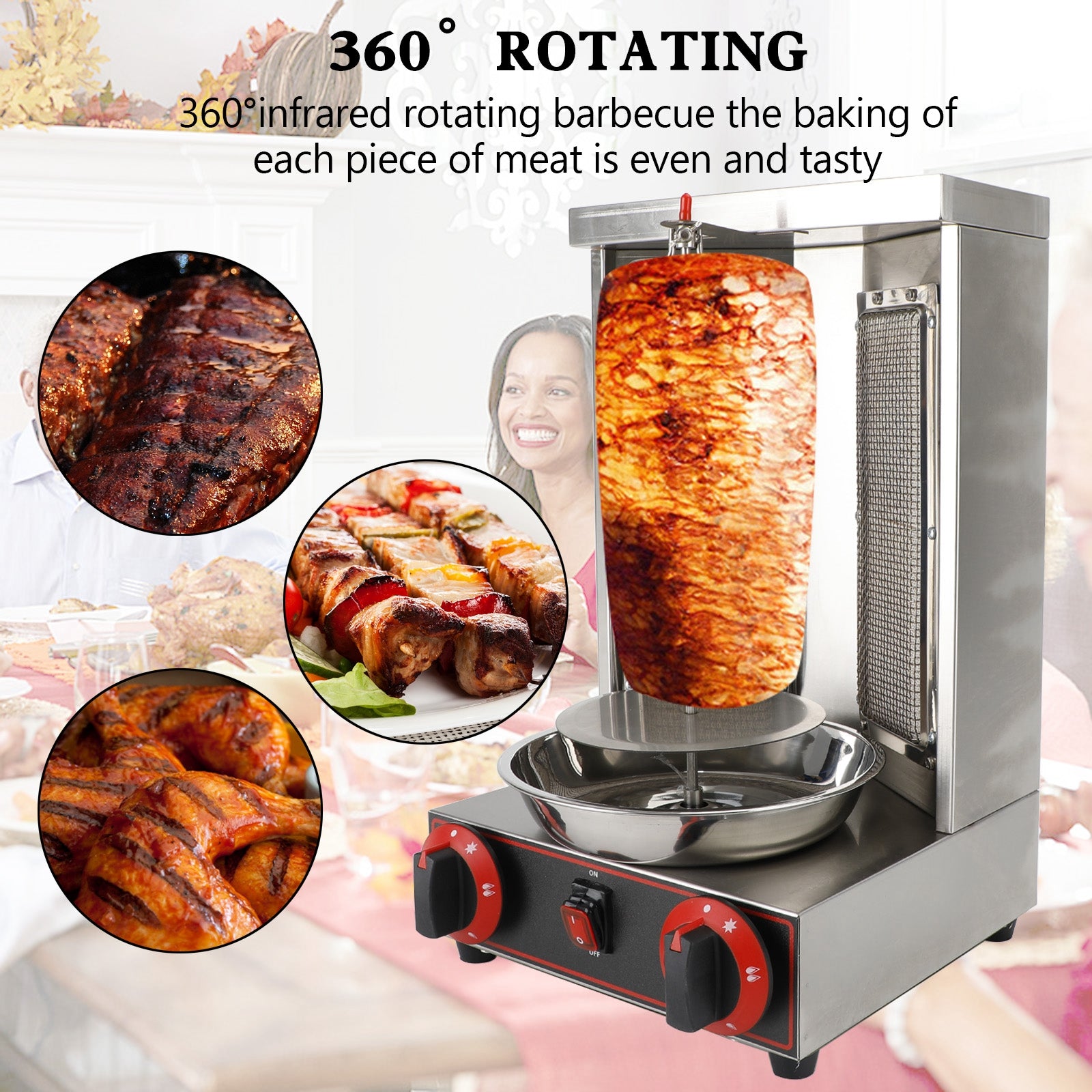 110V Commercial Spinning Doner Kebab Grill Machine - Gas Vertical Broiler Shawarma Rotisserie for Restaurant & Food Truck - Perfect for Gyro, Kebabs & Middle Eastern Cuisine