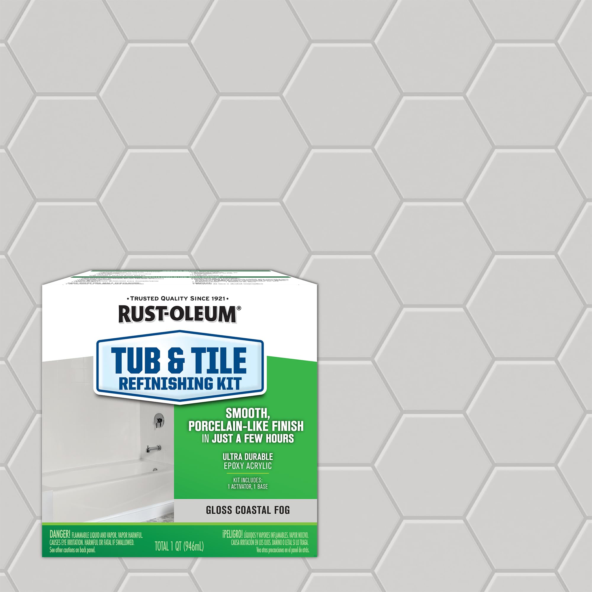 Rust-Oleum 384166 Acrylic Tub and Tile Refinishing 2-Part Kit - Gloss Coastal Fog - Bathroom Renovation & DIY Home Improvement - Perfect for Bathtubs, Showers, and Ceramic Tile Restoration