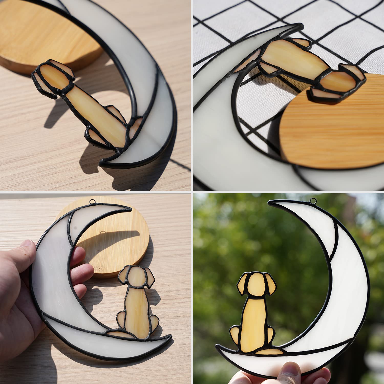 BOXCASA Stained Glass Dog on Moon Suncatcher - Pet Loss Sympathy Gift, Memorial Keepsake for Dog Lovers - Perfect for Windows, Home Decor & Healing After Losing a Beloved Pet