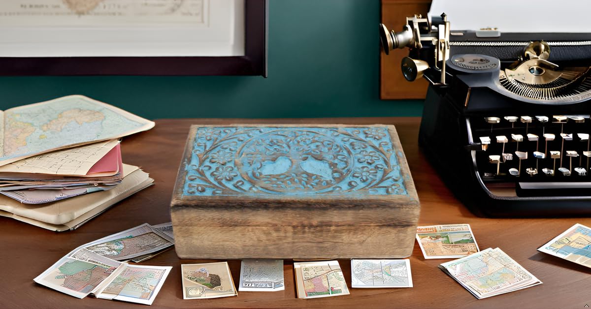 Handmade Tree of Life Wooden Jewelry Box - Blue Decorative Treasure Chest with Lock | Jewelry Organizer, Watch Box & Keepsake Storage | Perfect Birthday Gift for Women, Brides & Anniversary | Home Décor & Jewelry Display