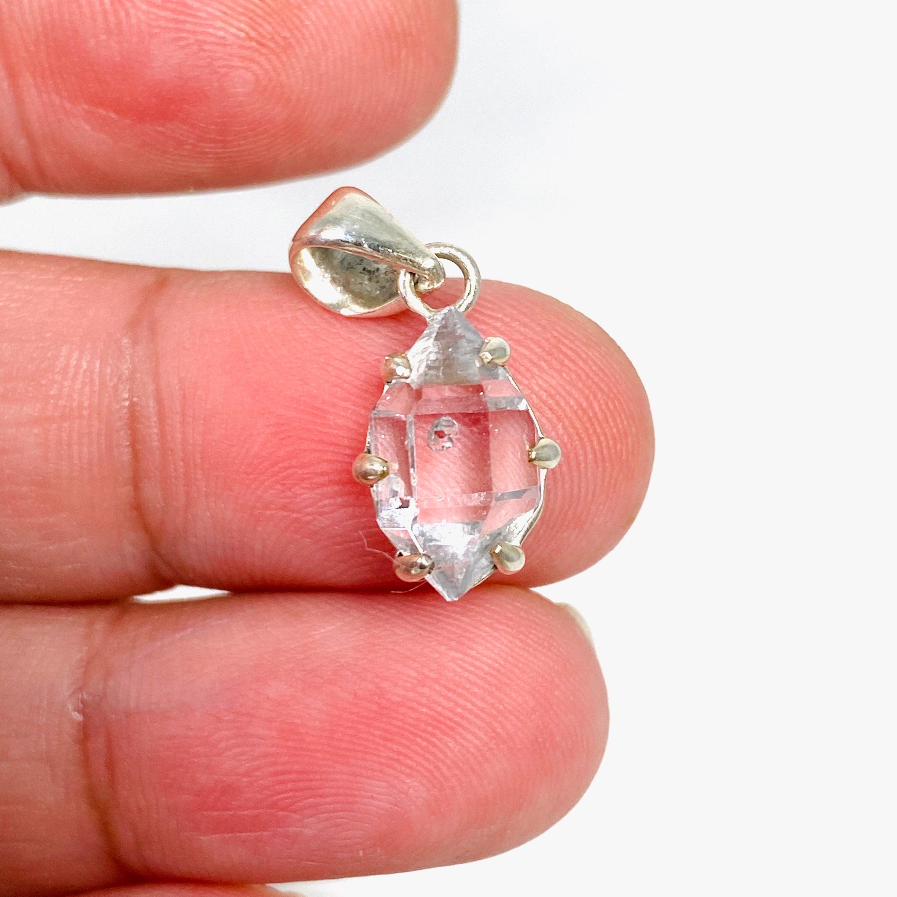 Natural Herkimer Diamond Crystal Pendant Necklace - 10mm BTP (Beaded Triangle Pendant) - Healing Stone Jewelry for Meditation, Energy Work & Spiritual Gifts