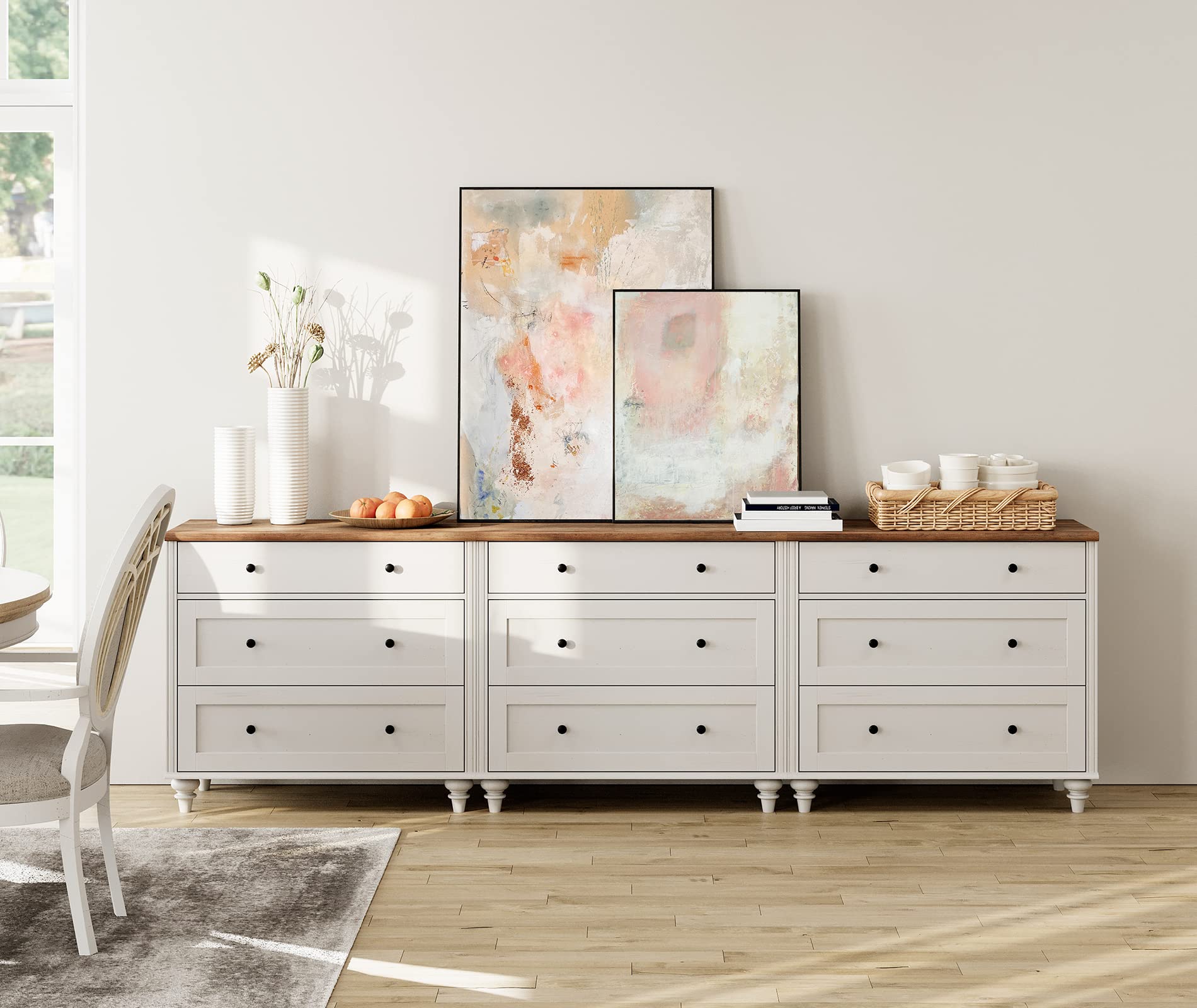 WAMPAT 9-Drawer Dresser - White Wooden Kids Dresser with Wide Storage Drawers, Mid-Century Modern Chest Organizer for Bedroom, Nursery, Living Room & Hallway | Perfect for Baby Clothes, Toys & Home Organization