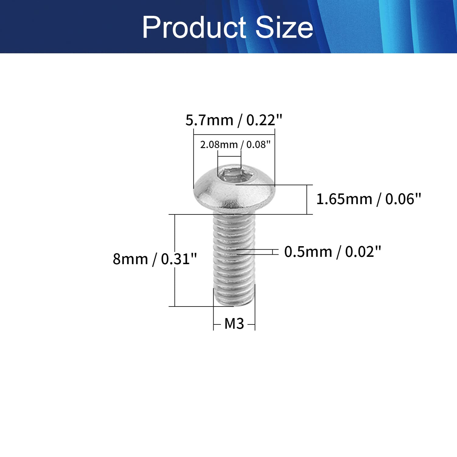 50Pcs M3x8mm Hex Socket Head Screws - Carbon Steel Fasteners for Furniture Assembly