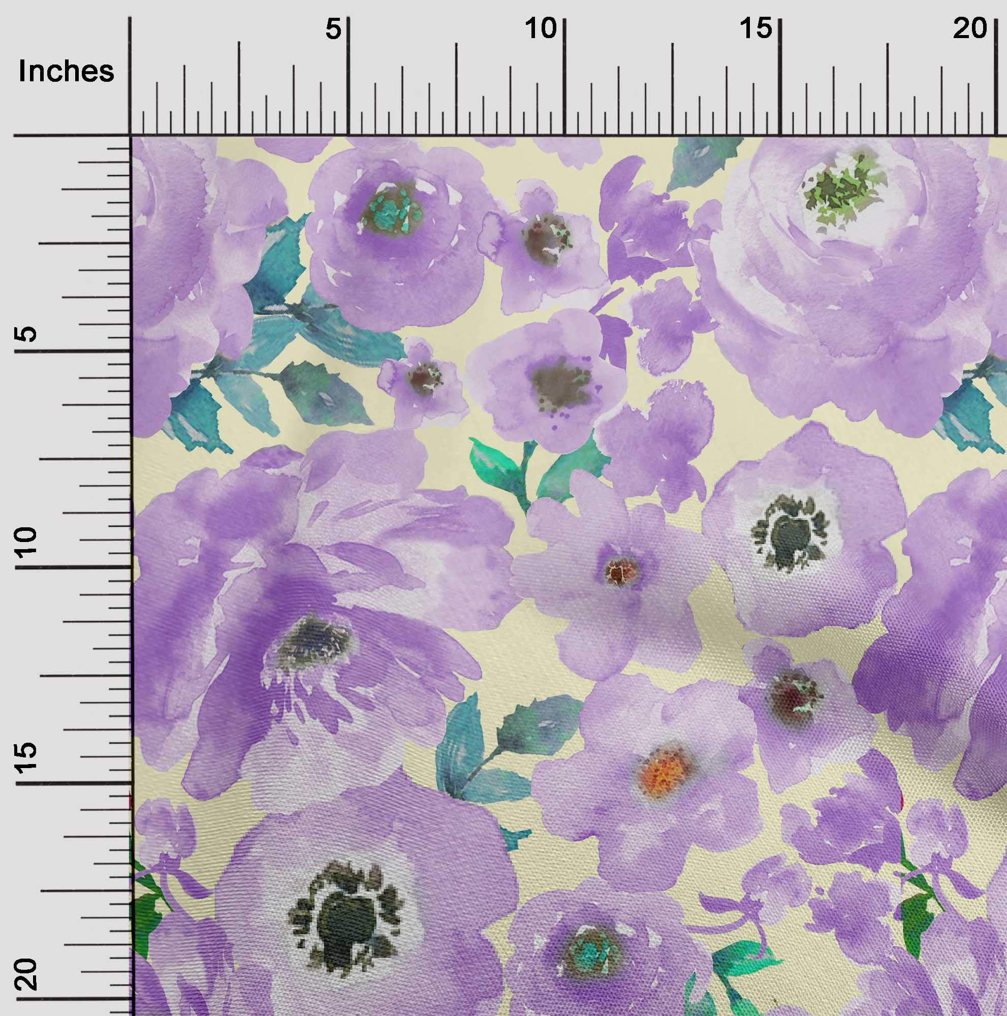 oneOone Cotton Poplin Fabric - Watercolor Leaves & Peony Floral Print Fabric by the Yard, 42 Inch Wide - Perfect for DIY Dresses, Curtains & Home Decor Projects