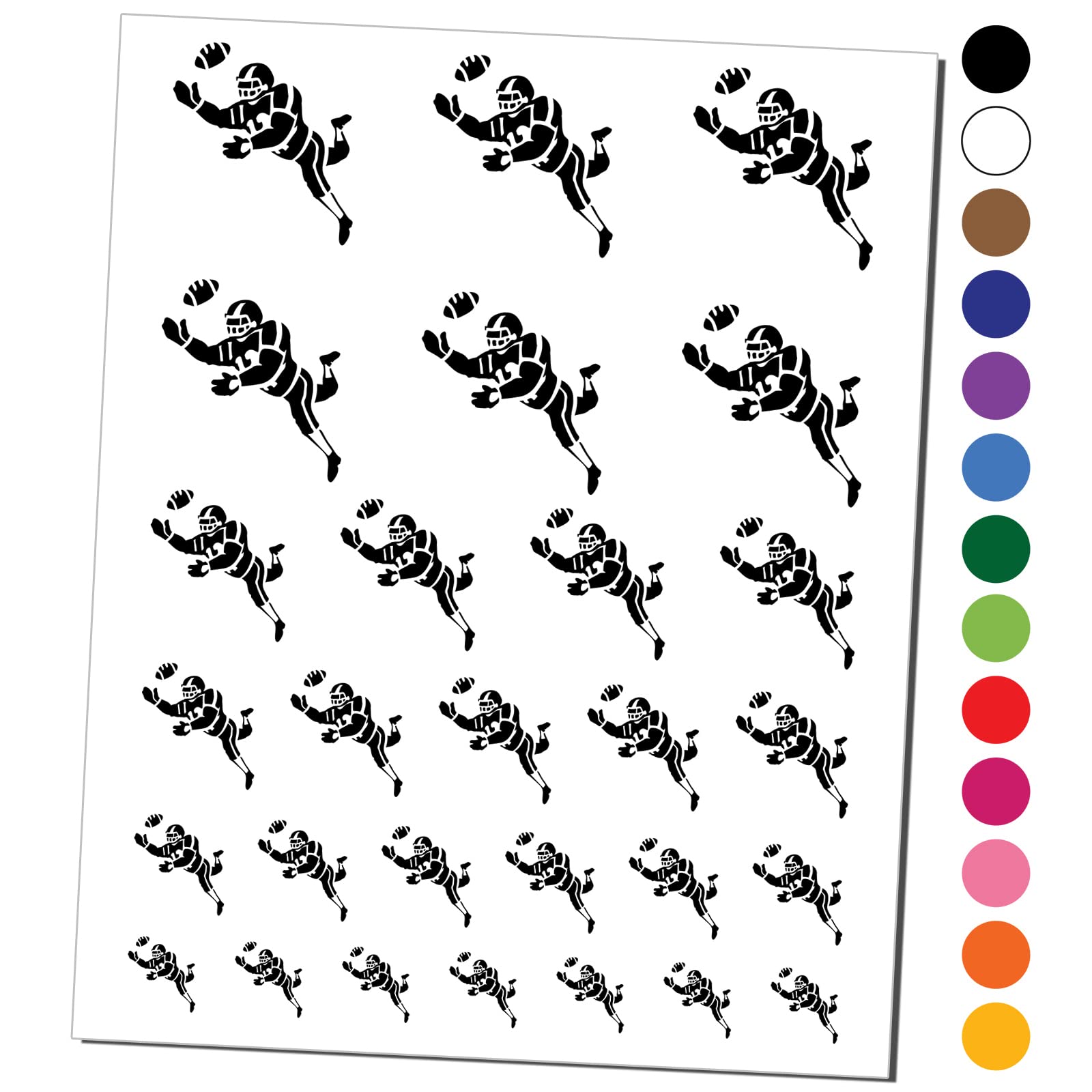 Waterproof Cartoon American Football Temporary Tattoos - Fake Body Art Stickers for Sports Fans, Game Day & Halloween Costumes (Black, 1 Sheet)
