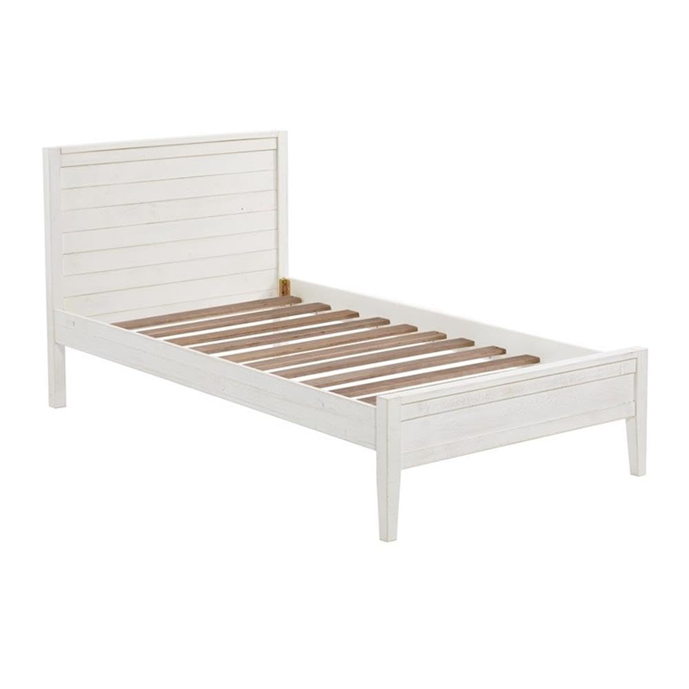 Alaterre Windsor 3-Piece Bedroom Set - Twin Panel Bed with 2 Nightstands in Driftwood White | Modern Farmhouse Furniture for Kids & Guest Rooms