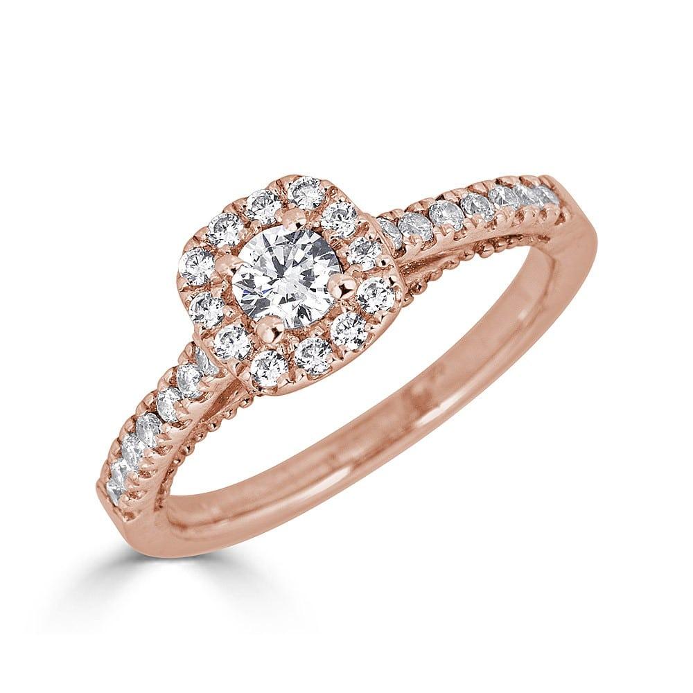 14K Gold 1/2 CTW Diamond Milgrain Cushion Halo Engagement Ring for Women - Perfect for Proposals, Weddings & Anniversary Gifts