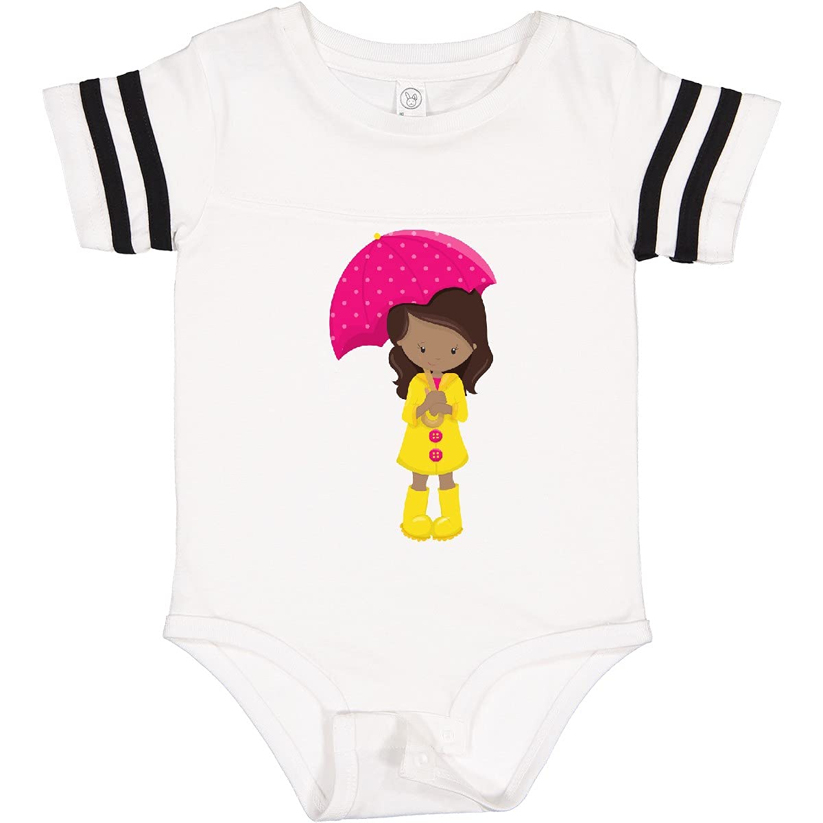 Inktastic African American Girl in Raincoat with Umbrella Baby Bodysuit - Cute & Comfortable Infant Outfit for Rainy Days, Playdates & Photo Shoots