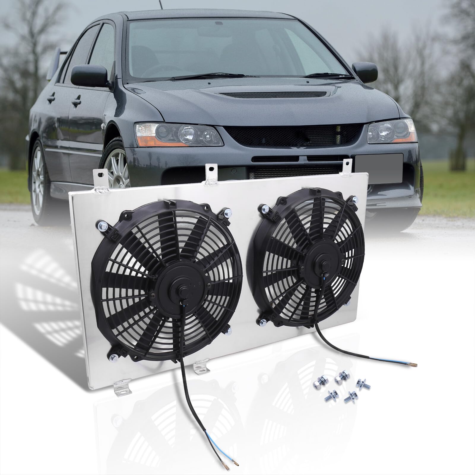 AJP Distributors Aluminum Radiator Fan Shroud Kit with 12