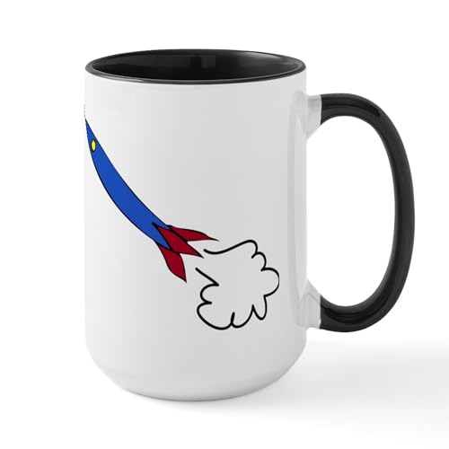 White/Black Inside - Rocket Ship Large Mug