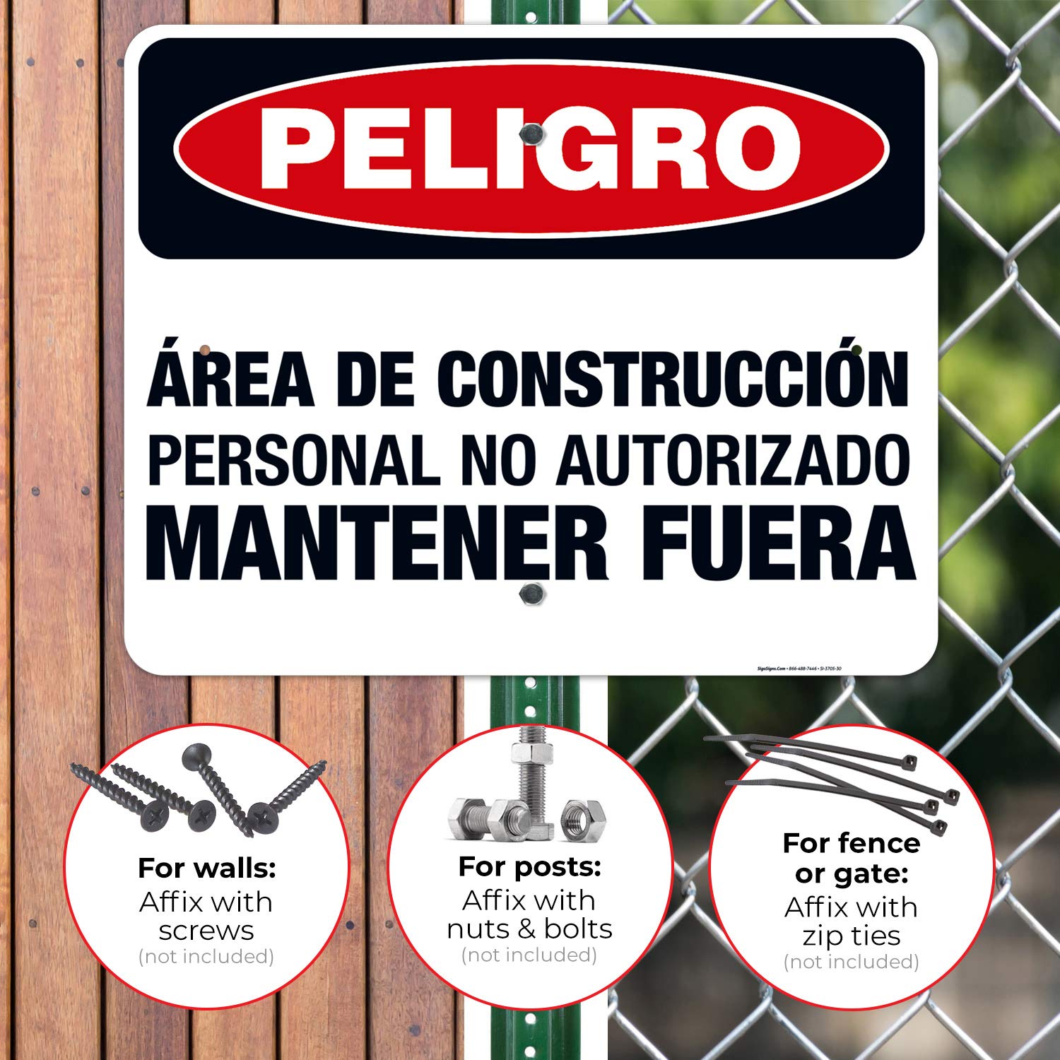 OSHA Approved Construction Danger Sign - Unauthorized Personnel Keep Out in Spanish - 24x30 Inch Rust-Free Aluminum Sign for Indoor/Outdoor Use - Durable, Fade-Resistant Safety Sign Made in USA - Perfect for Construction Sites, Warehouses & Restricted Areas