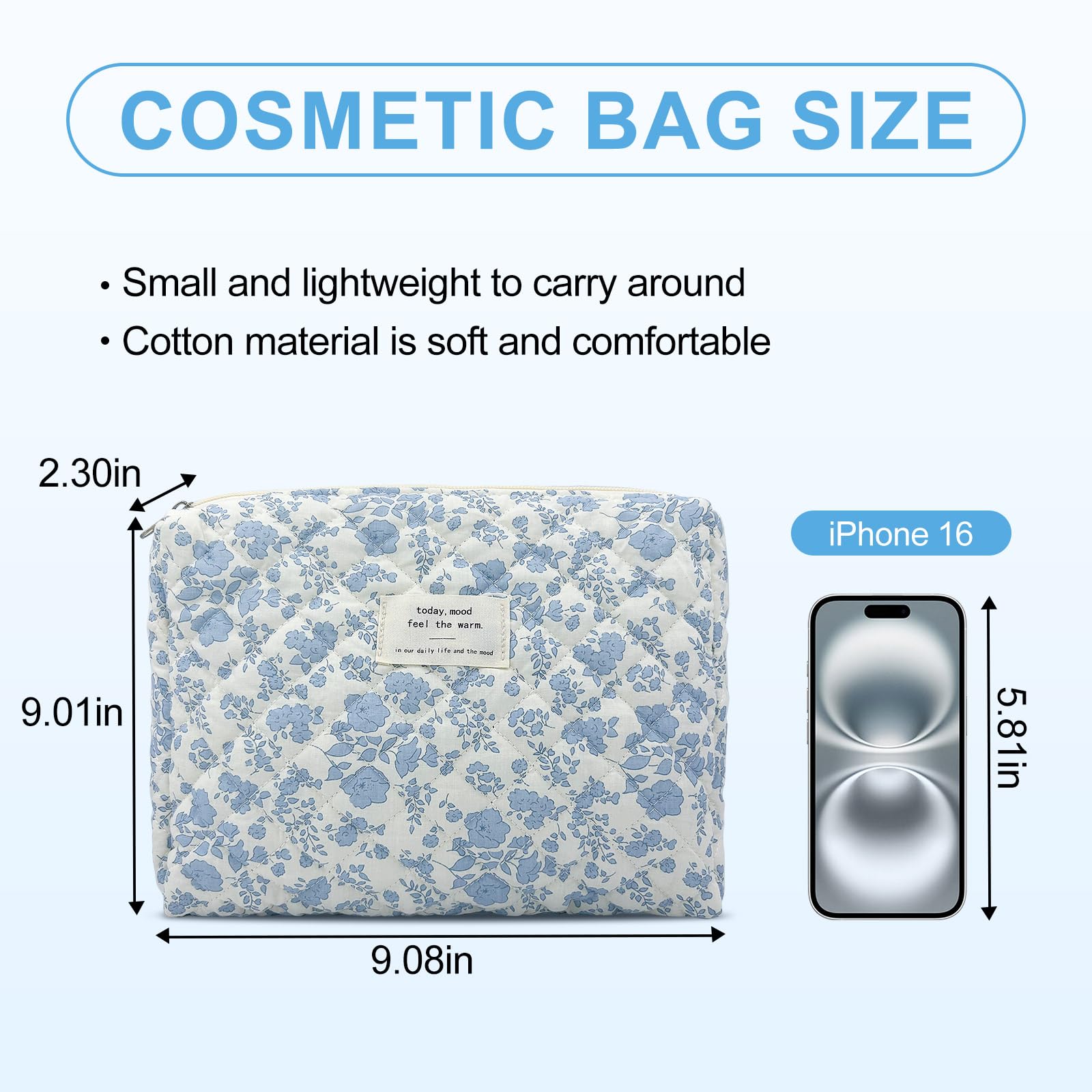 Quilted Floral Makeup Bag for Women - Medium Travel Cosmetic Pouch with Cotton Lining, Cute Storage Organizer for Brushes & Toiletries | Perfect for Travel, Gym & Daily Essentials