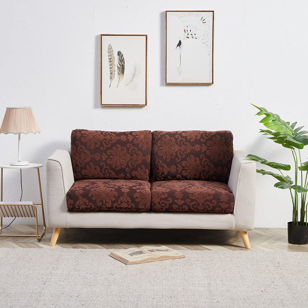 YOPOIY Jacquard Stretch Sofa Cover - Washable Furniture Protector for 4-Seater Couches (Coffee Color) | Perfect for Living Room, Office & Home Decor Protection