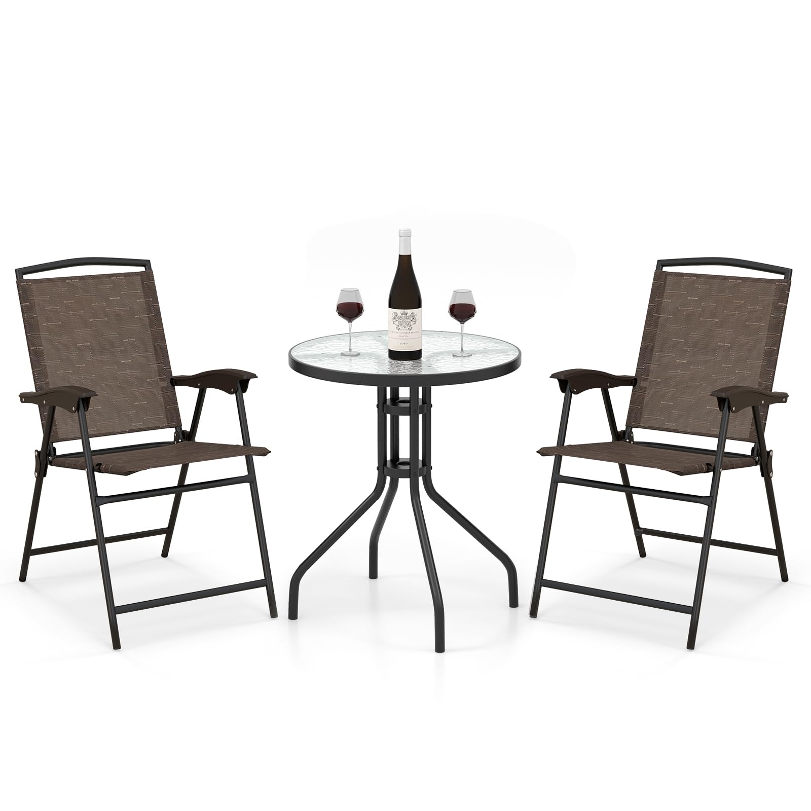 SAFSTAR 3-Piece Outdoor Dining Set - Steel Bistro Table with 2 Folding Chairs & Tempered Glass Top - Patio Furniture for Porch, Balcony, Garden, Poolside - Perfect for Outdoor Entertaining & Relaxation