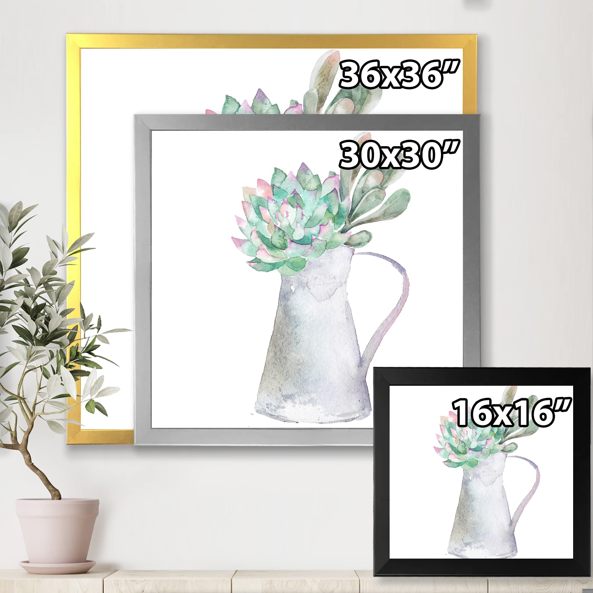 DesignQ Succulent Home Plant Traditional Framed Wall Art - Elegant Botanical Decor for Living Room, Bedroom & Office