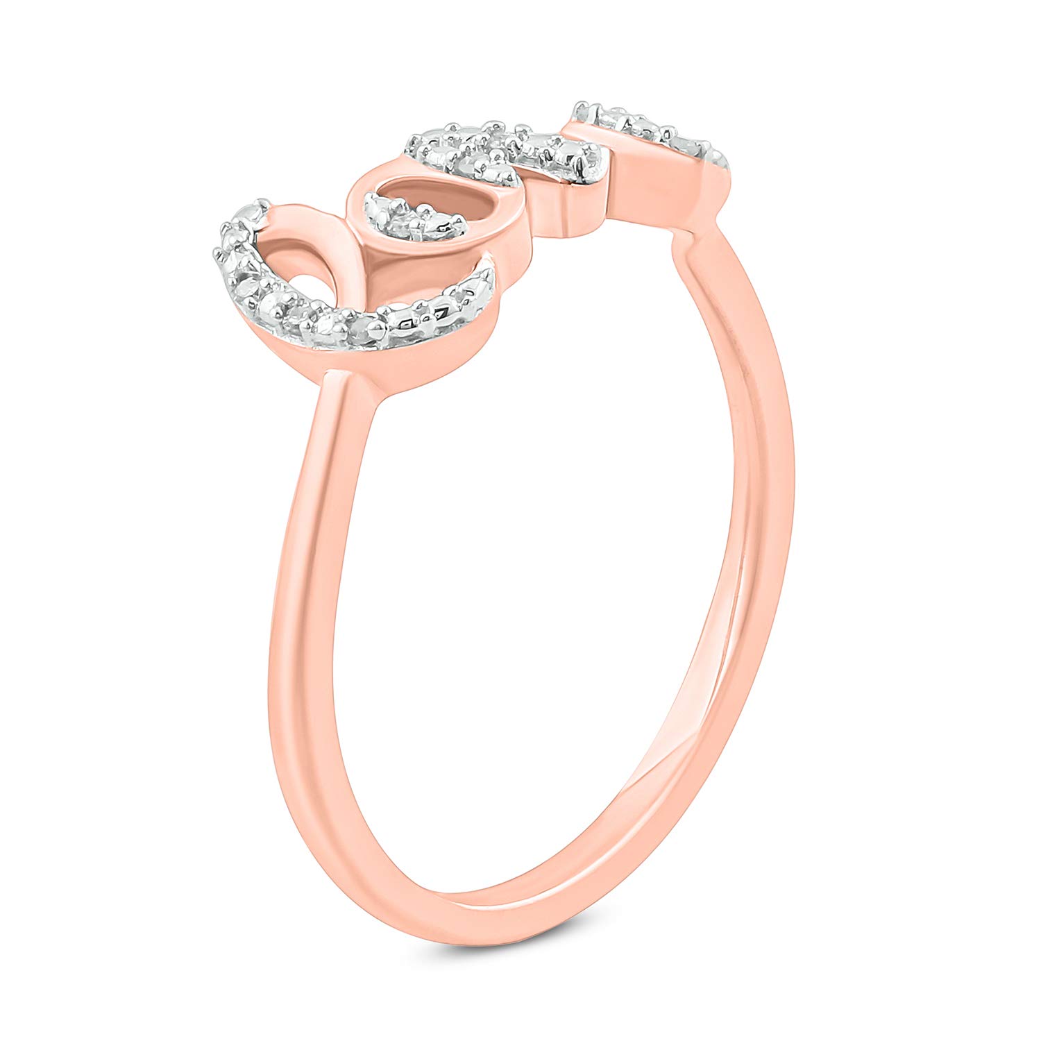 18K Gold Plated or 925 Sterling Silver Women's Love Ring with Diamond Accent - Elegant Cursive Script Band for Anniversary, Valentine's Day & Wedding Gift (Rose Gold/Yellow Gold/Silver)