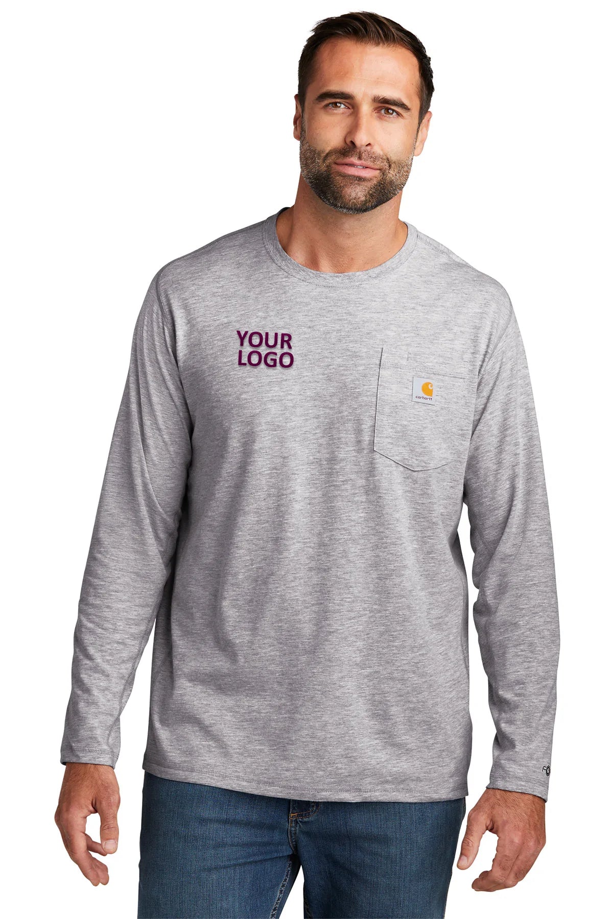 Carhartt Men's Long Sleeve Pocket T-Shirt - Heather Grey Workwear for Construction & Outdoor Activities