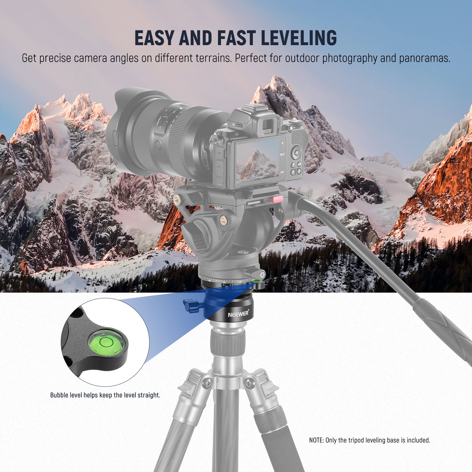 NEEWER GM15 60mm Tripod Leveling Base - Professional Camera Leveling Base for DSLR, Mirrorless Cameras - Perfect for Photography, Videography, and Studio Shooting