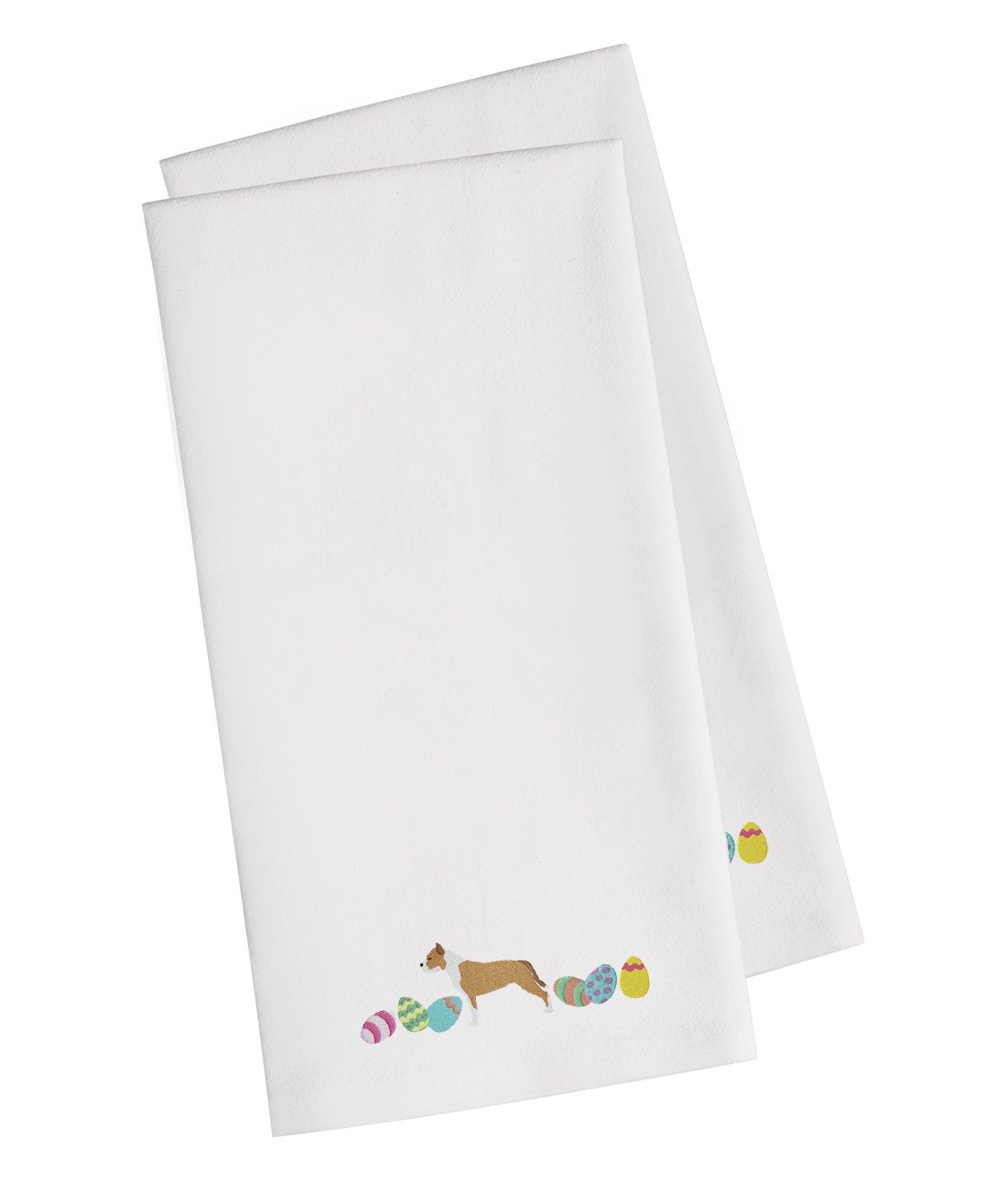Staffordshire Bull Terrier Easter Embroidered Towel Set of 2 - White Decorative Bathroom & Kitchen Hand Towels (19x25 Inch) for Guest, Face, Tea, Dish Drying | Perfect for Spring Decor, Pet Lover Gifts & Holiday Hostess Presents