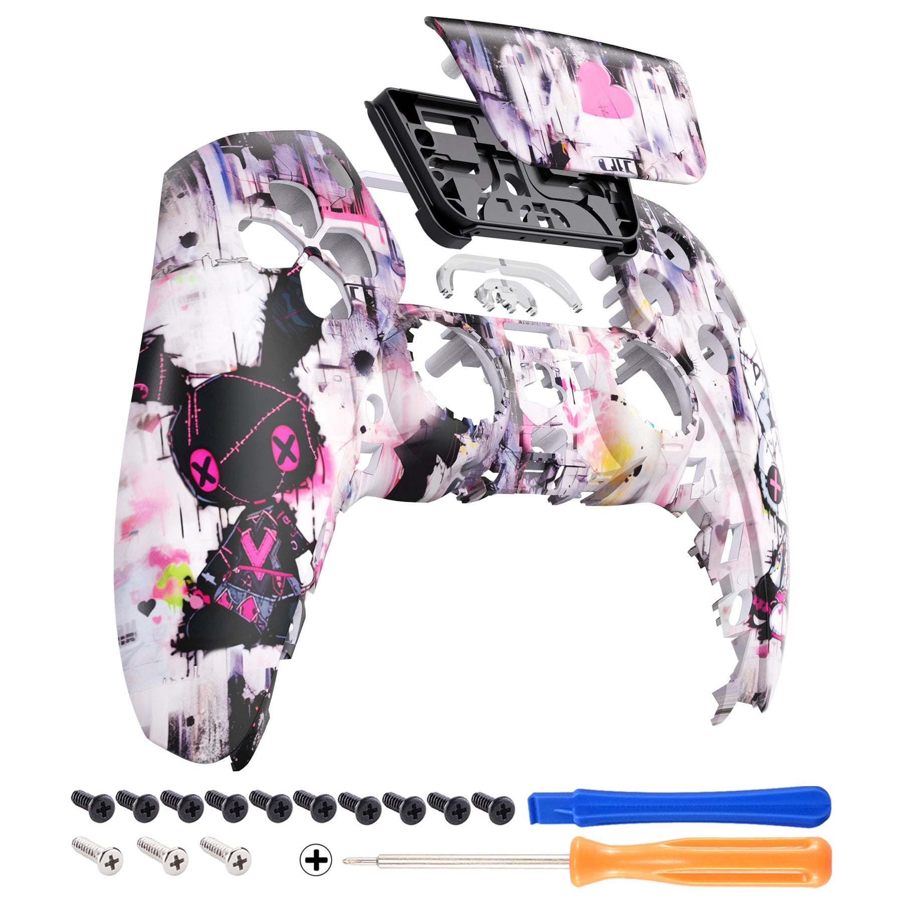 eXtremeRate PS5 Controller Front Housing Shell Replacement - Compatible with BDM 010/020/030/040/050 Models - Custom Touchpad Cover - Lovely Punky Bunny Design for Gaming Enthusiasts - Perfect for DIY Controller Mods & Personalization