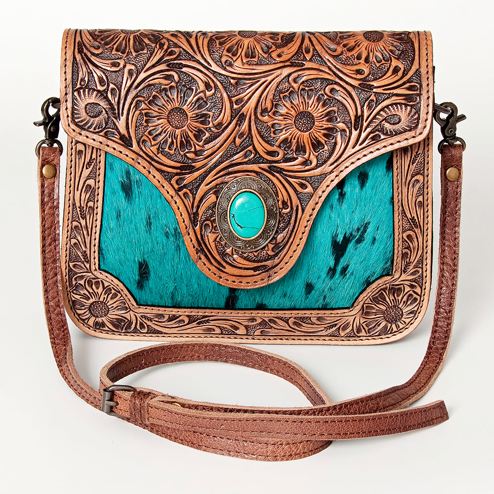 American Darling Hand-Tooled Genuine Leather Women's Western Handbag with Hair-On Hide - Perfect for Cowgirl Fashion, Rodeo Events & Western Style Outfits