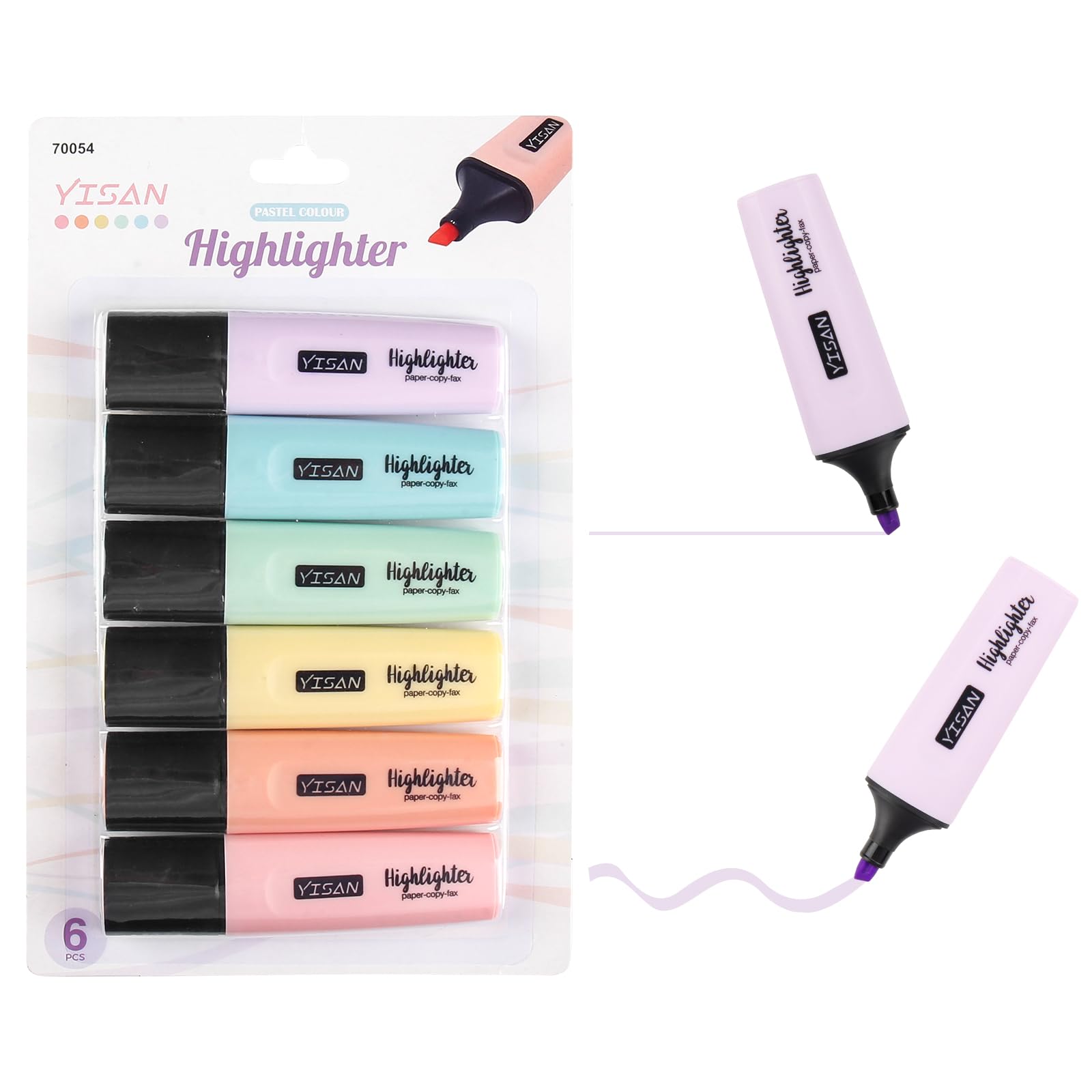 YISAN Pastel Highlighters - 6 Assorted Chisel Tip Markers for Office & School Supplies | Perfect for Note Taking, Journaling & Study Organization