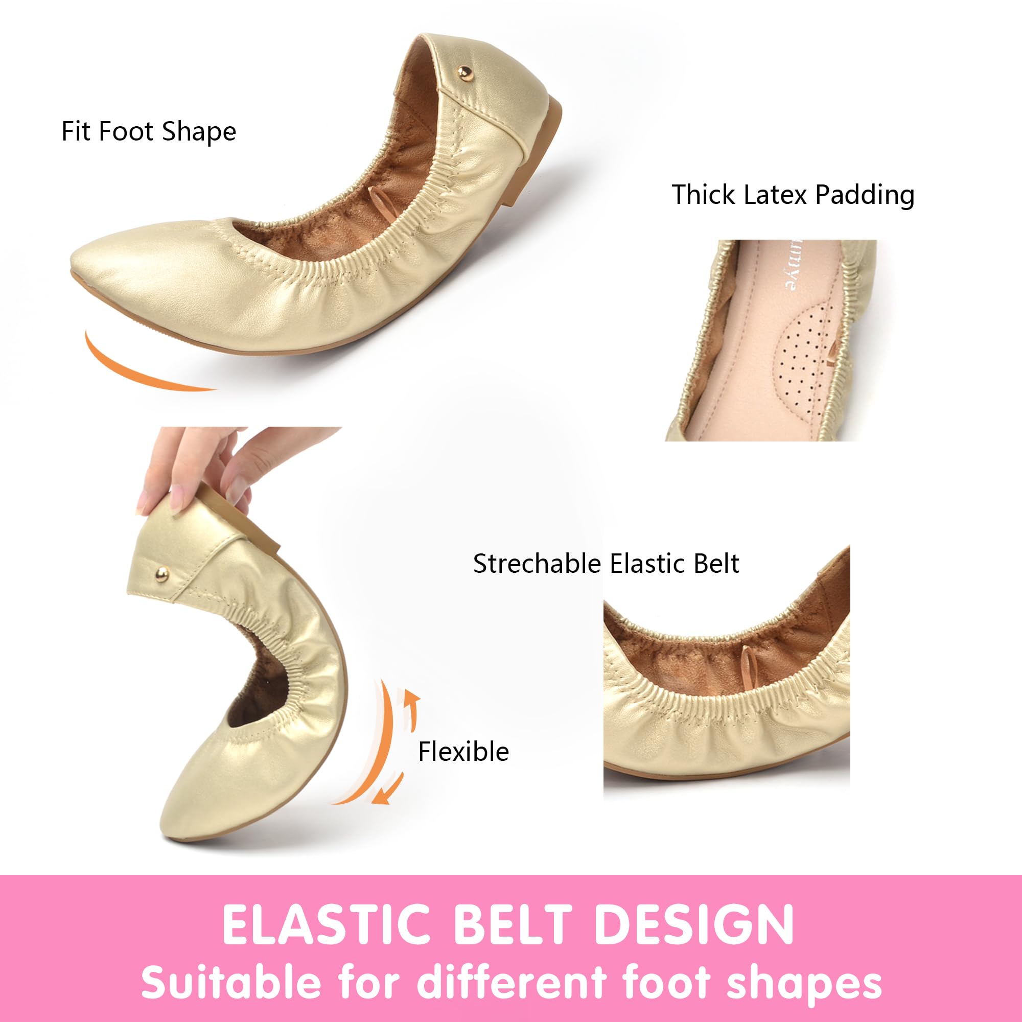 Women's Comfortable Ballet Flats Shoes - Elegant Round Toe Ballerina Flats for Dressy & Casual Wear | Perfect for Office, Parties & Everyday Use (Gold)