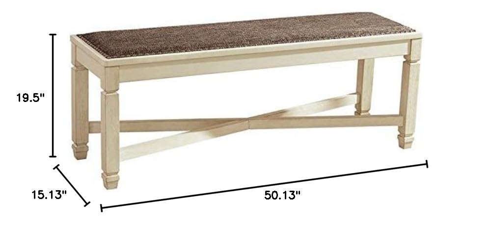 Signature Design by Ashley Bolanburg French Country Upholstered Dining Room Bench in Antique White - Perfect for Farmhouse Dining Sets, Kitchen Nooks & Entryway Seating