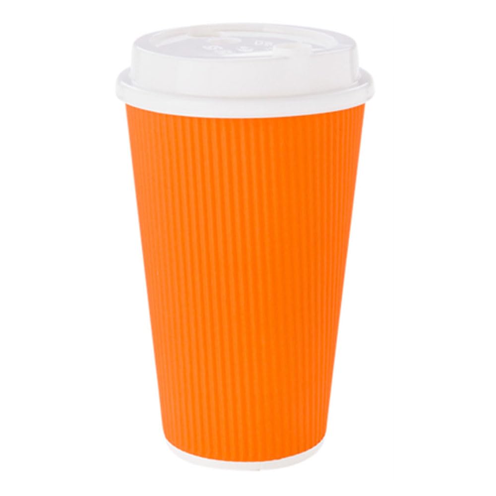 16oz Disposable Coffee Cups - 500 Pack Ripple Wall Hot Cups for Coffee, Tea & More | Rolled Rim, Orange Paper Insulated Cups (Lids Sold Separately) | Perfect for Restaurants, Cafes, Offices & Home Use