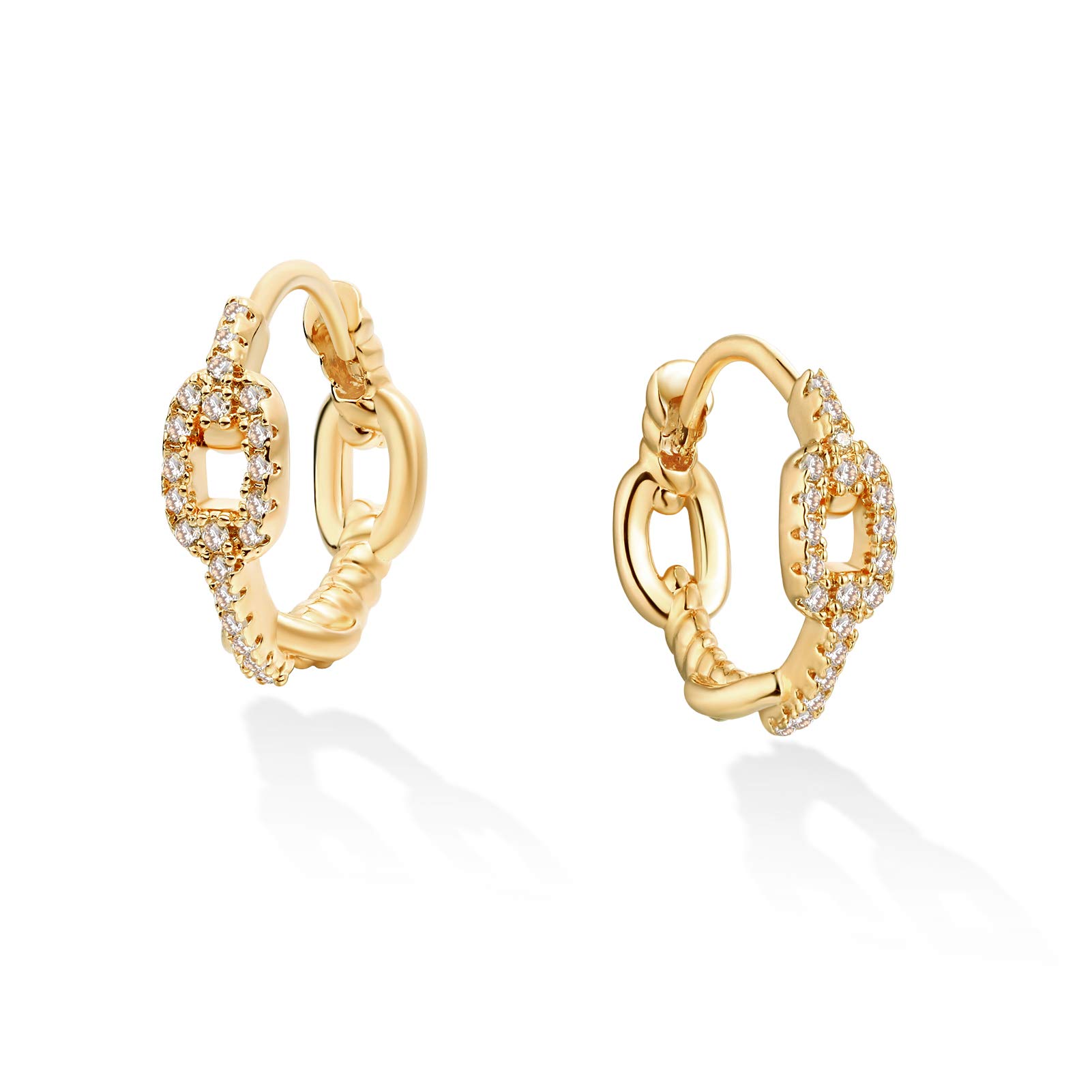 14K Gold Plated Huggie Hoop Earrings for Women - Hypoallergenic Twisted Chain Hollow Out Earrings | Fashion Jewelry Gift for Birthday, Anniversary & Daily Wear