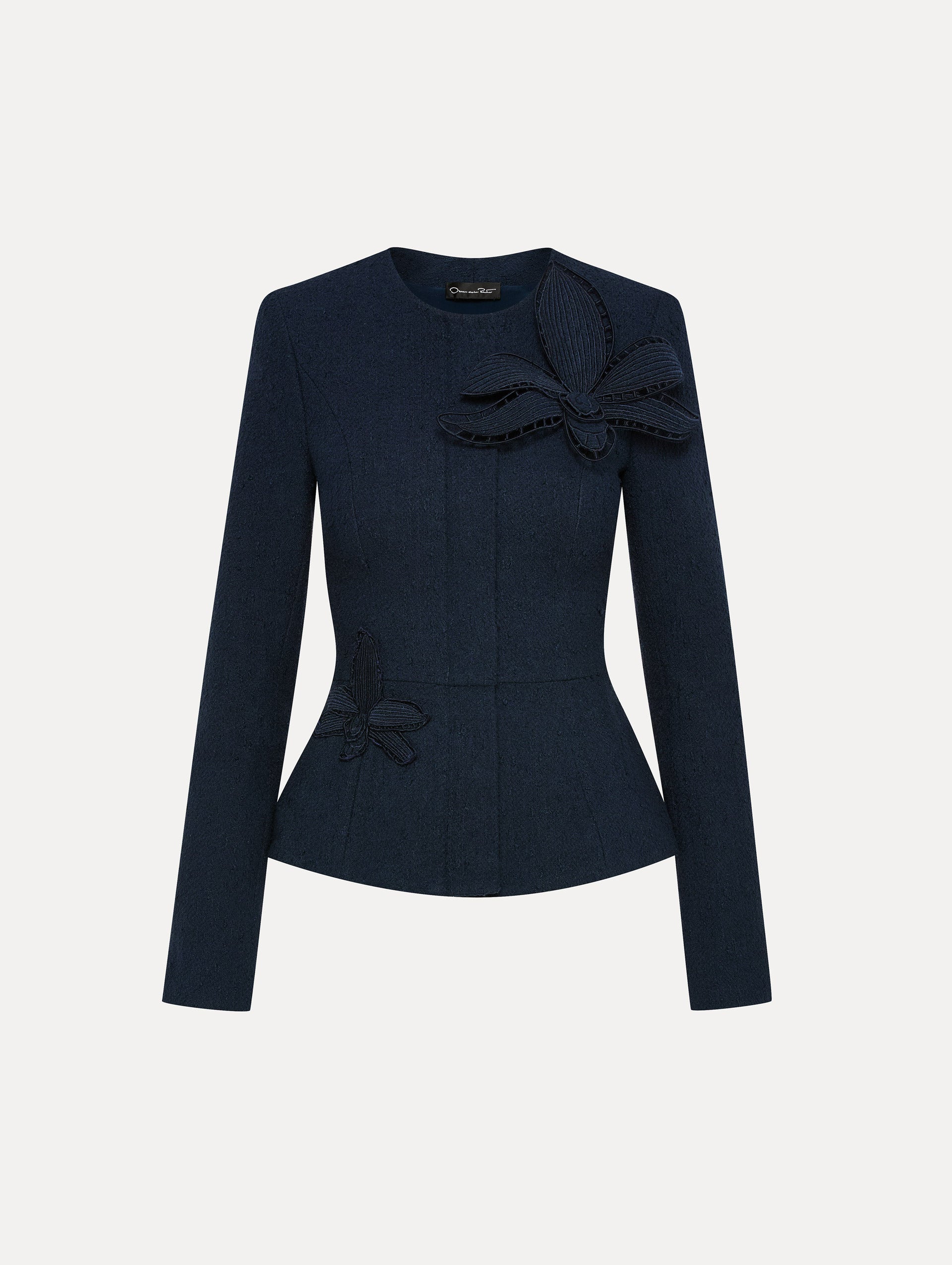 Elegant Orchid Embroidered Tweed Jacket for Women - Vintage Floral Blazer Coat for Office, Party & Special Occasions