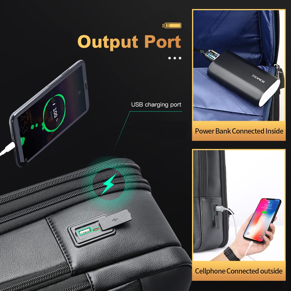 Genuine Leather Backpack for Men - 15.6 Inch Laptop Backpack with USB Charging Port, Anti-Theft Design, Multi-Function Business Travel Backpack - Perfect for Office, Commuting & College Use