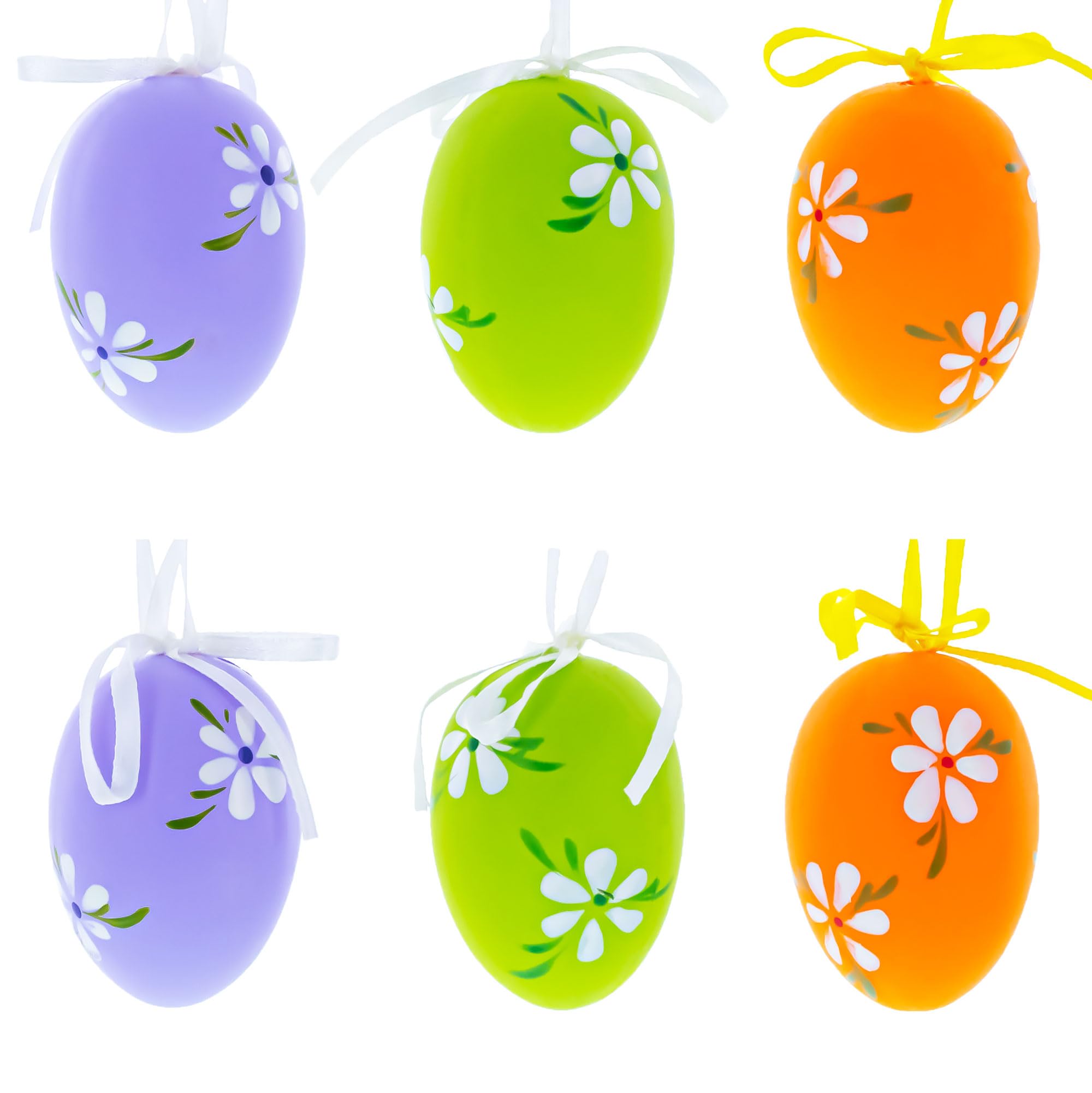 6-Pack Colorful Plastic Easter Egg Ornaments - Green, Purple, Orange Floral Design (2.25 Inch) for Easter Decorations, Spring Parties & DIY Crafts