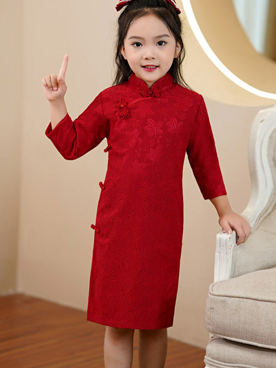 Red Lace Qipao Cheongsam Dress for Girls - Traditional Chinese Dress for Kids - Perfect for Chinese New Year, Parties & Cultural Events