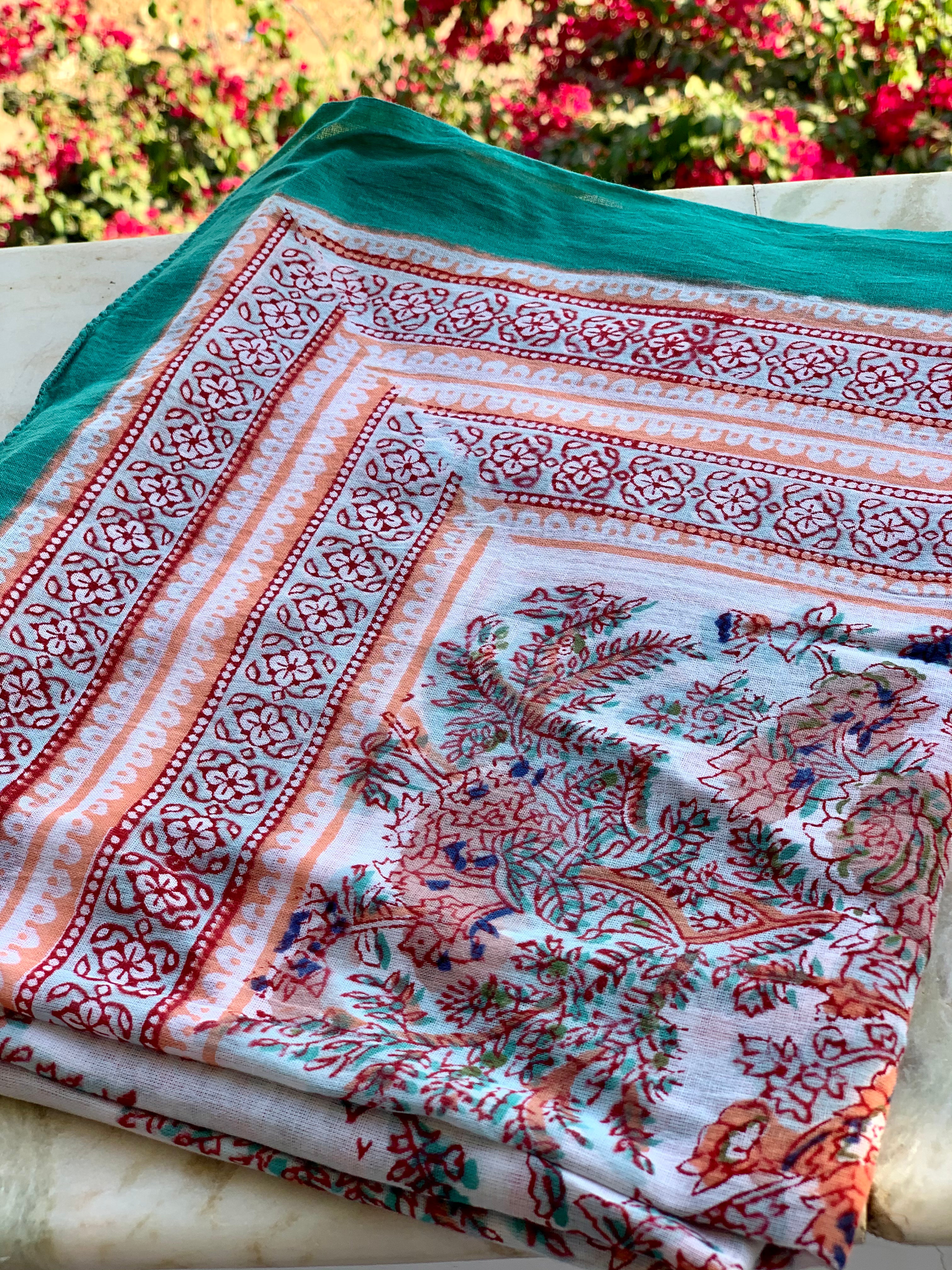 Stylish Block Print Cotton Sarong Pareo Shawl - New Collection for Beach, Pool & Summer Fashion