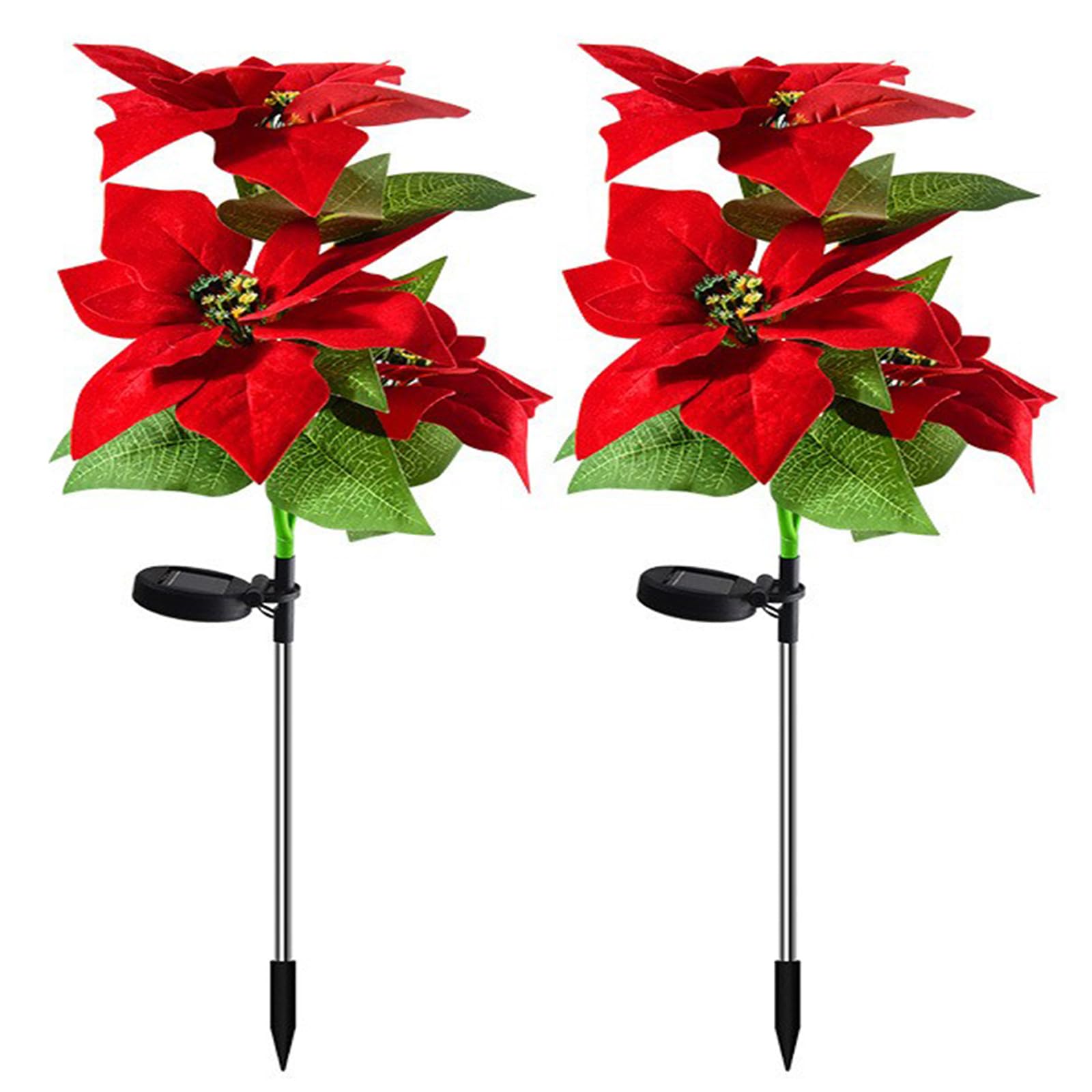BEIJIALY 2PCS Solar Powered Christmas Pathway Lights - Waterproof LED Poinsettia Solar Stake Lights for Yard, Garden, Lawn Decoration | Outdoor Holiday Lighting for Xmas, Patio, Walkway, Driveway Decor