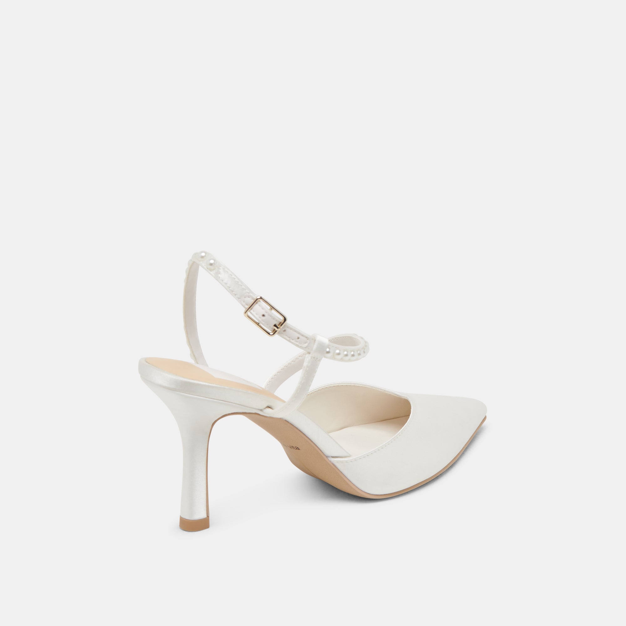 KAMRA Women's Pearl Embellished High Heels - True White Satin Dress Shoes for Weddings, Parties & Special Occasions
