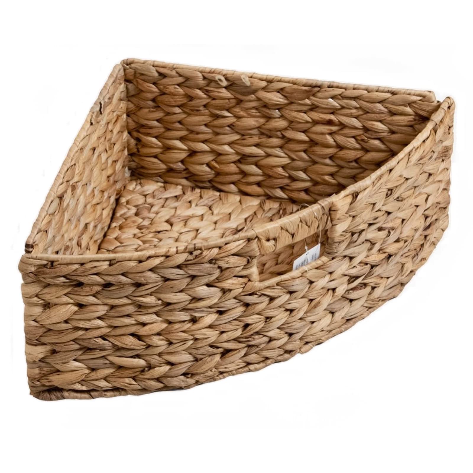 Hampton Meadows 3-Tier X-Side Corner Storage Cabinet with 3 Wicker Baskets - White | Space-Saving Organizer for Bedroom, Bathroom & Living Room | eHemco