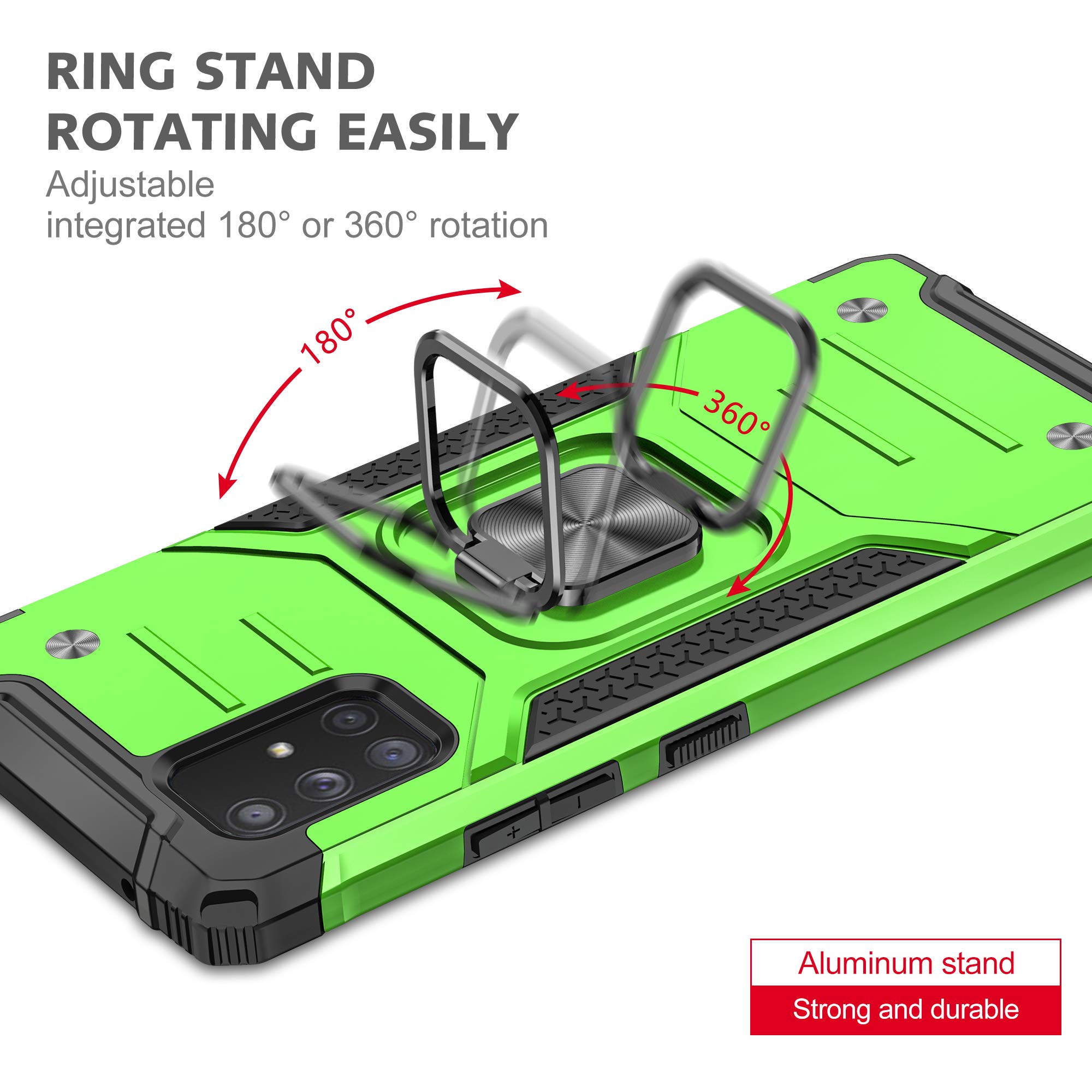 Samsung Galaxy A71 5G Case with Tempered Glass Screen Protector - Military Grade Protective Phone Cover with Magnetic Car Mount & Kickstand (Green) - Perfect for Work, Travel, and Outdoor Activities