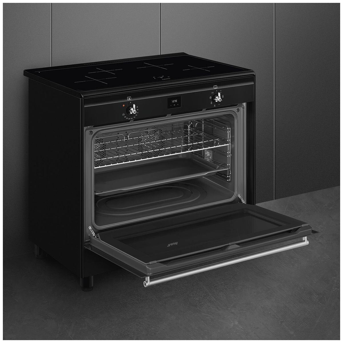 Smeg 90cm Black Induction Upright Oven and Stove Combo CX91IMBL - Premium Kitchen Appliance for Modern Homes, Perfect for Baking, Roasting & Cooking Family Meals