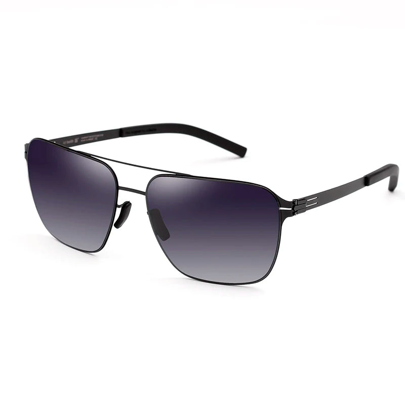 Black Full Rim Square Double Bridge Stainless Steel Sunglasses for Men - UV Protection, Polarized, Fashionable Eyewear - Perfect for Driving, Outdoor Sports & Daily Wear