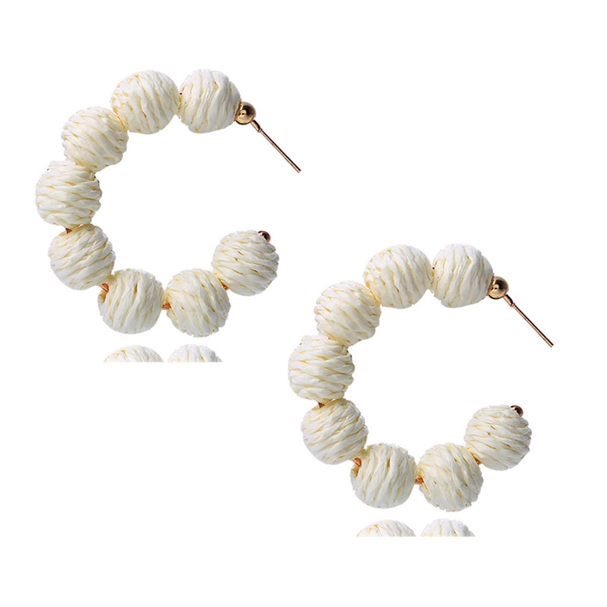 Handmade Rattan Ball Beaded Drop Dangle Earrings for Women - Natural Wicker & Raffia C-Shaped Hoop Earrings with Delicate Bead Details | Perfect Summer Jewelry for Beach Vacations, Boho Outfits and Festival Fashion