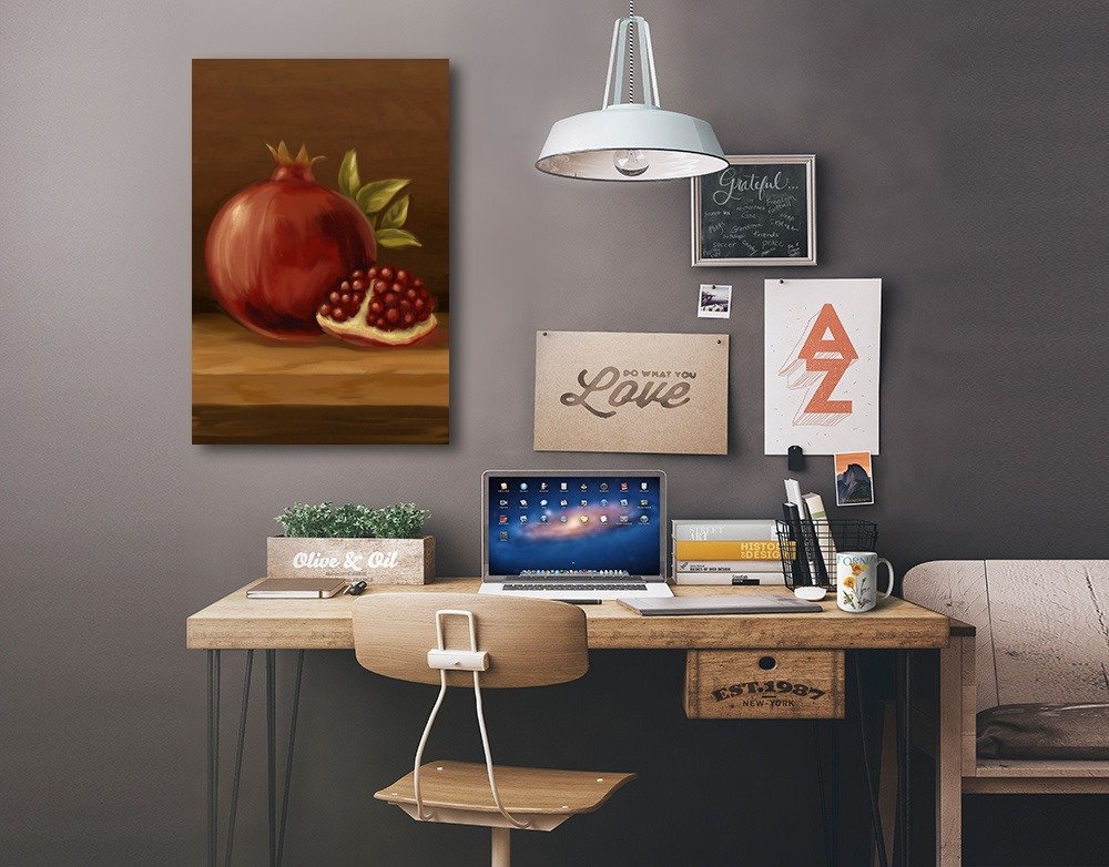 Lantern Press Pomegranate Oil Painting - 12x18 Inch Wrapped Canvas Wall Art for Living Room, Bedroom & Office Decor | Handmade Artwork for Home & Gifts