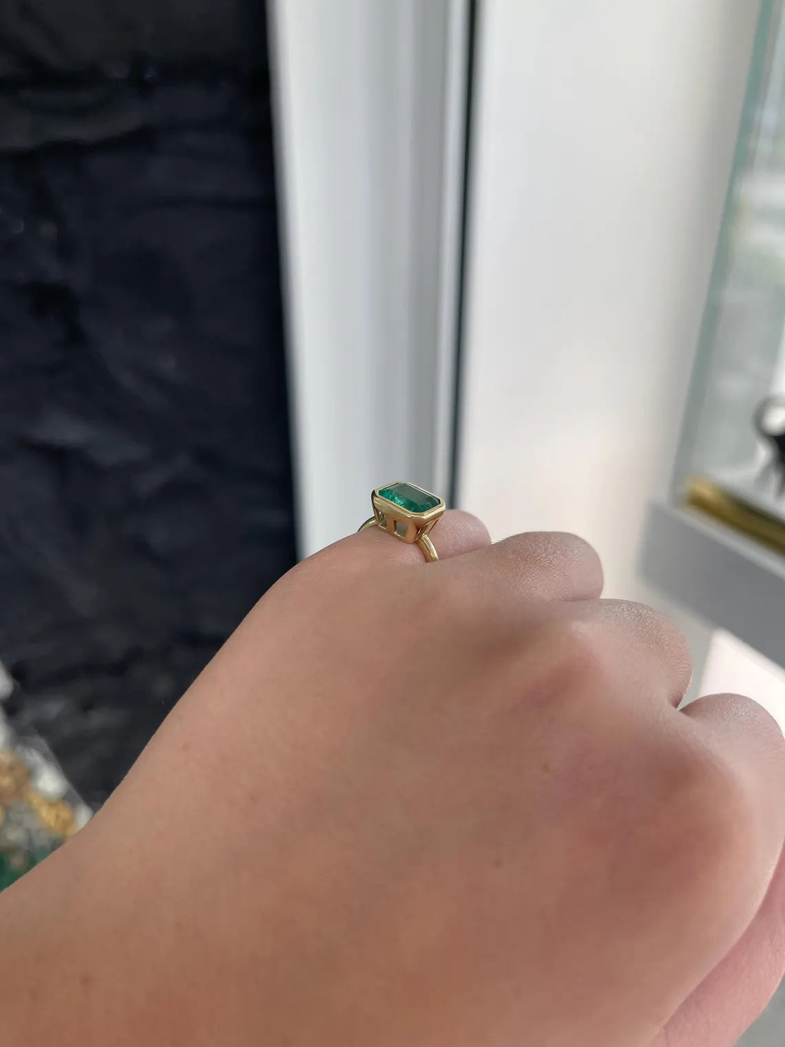 3.26ct Emerald Cut Solitaire Ring with Lush Green Bezel Set - Elegant Jewelry for Weddings, Anniversaries & Special Occasions