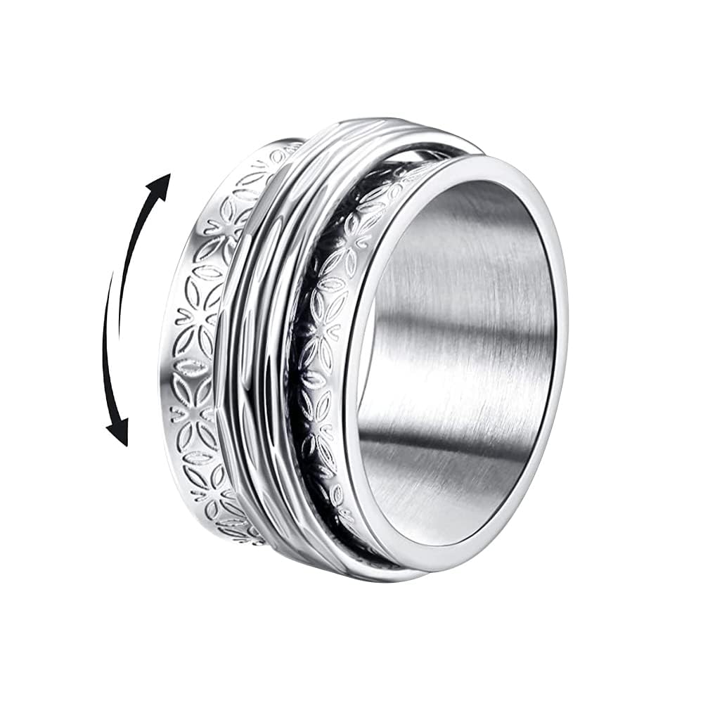 OIDIMS Stainless Steel Spinner Rings for Anxiety Relief - Rotating Fidget Rings for Women & Men, Stress Relief Jewelry, Couple Promise Rings, Valentine's Day Birthday Gifts - Perfect for ADHD, Anxiety & Everyday Wear